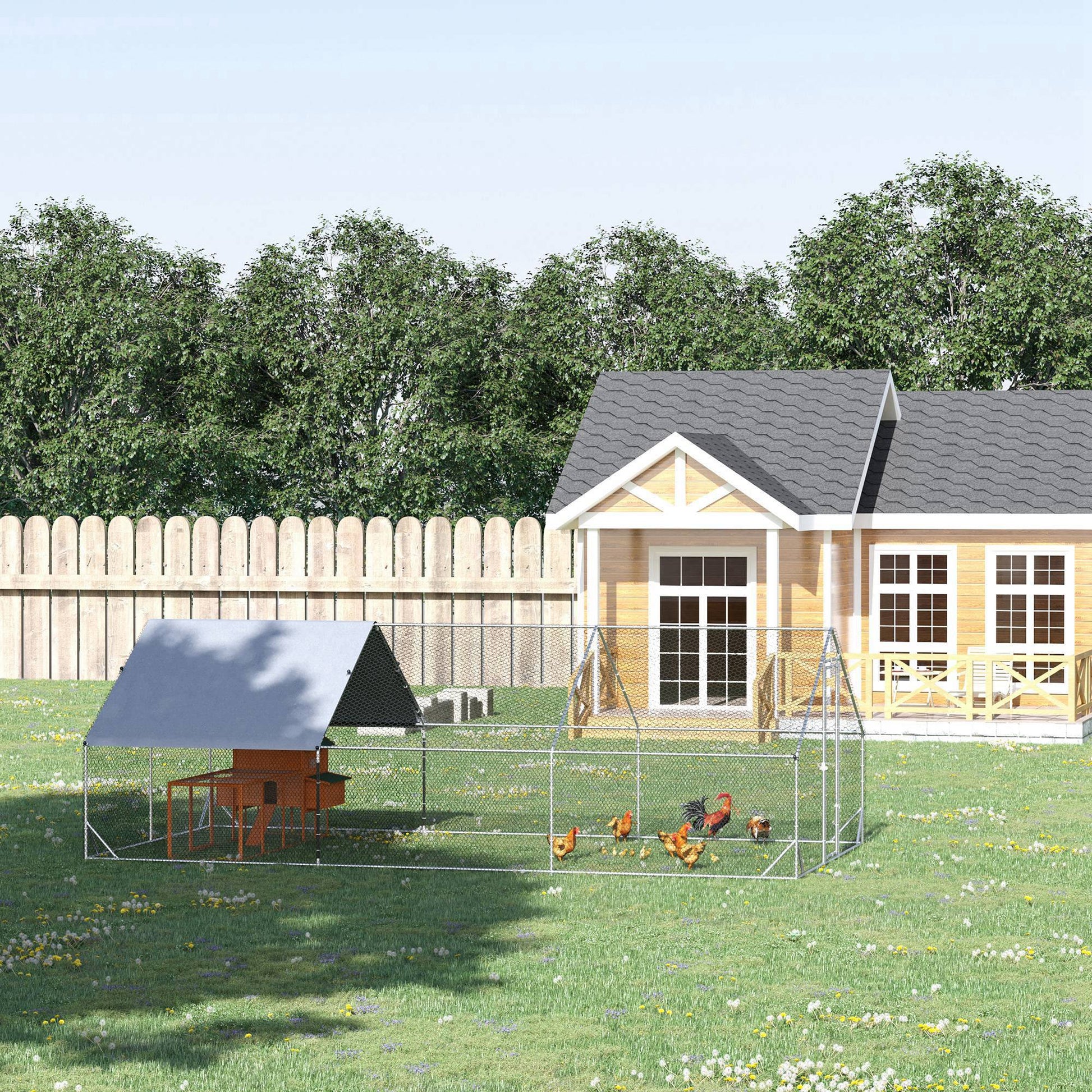 Metal Chicken Coop, Walk-in Large Chicken Run, Poultry Cage for Backyard Hen, Duck, Rabbit with Water- and UV-Protection Cover, for 12-18 Chickens, 9.8' x 19.7' x 6.6'