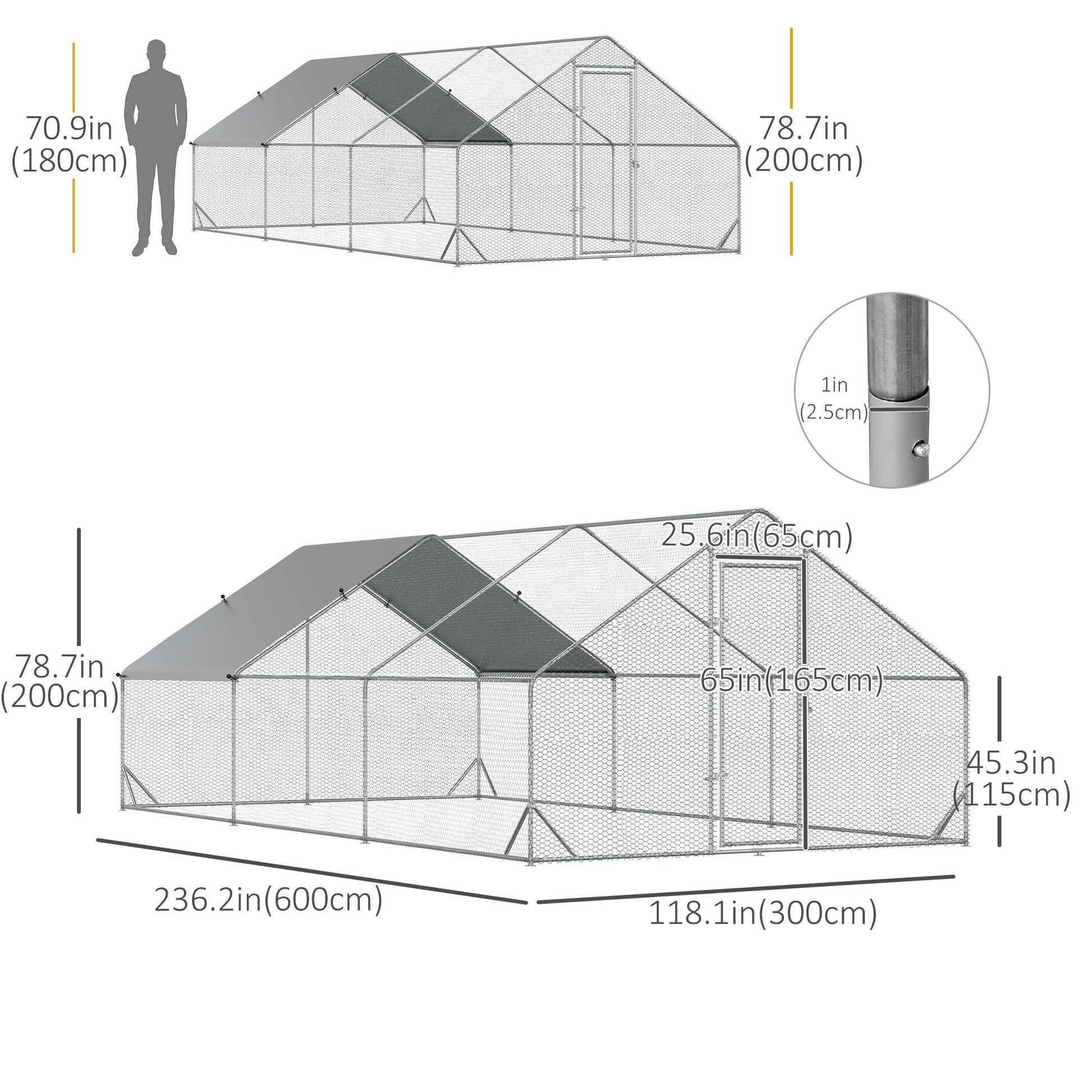 Metal Chicken Coop, Walk-in Large Chicken Run, Poultry Cage for Backyard Hen, Duck, Rabbit with Water- and UV-Protection Cover, for 12-18 Chickens, 9.8' x 19.7' x 6.6'