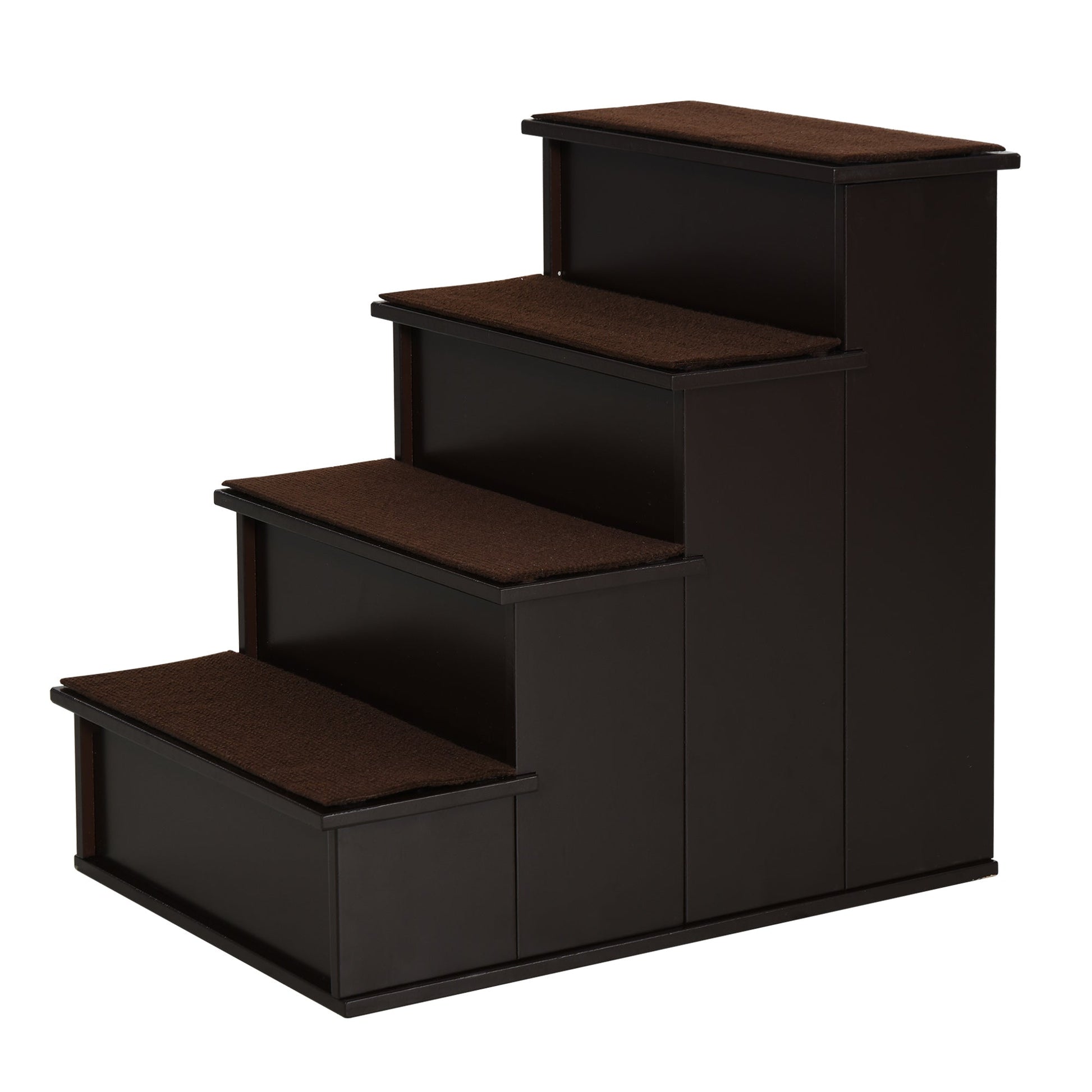 Pet Stairs Dog Steps for High Bed, 4 Levels Dog Stairs for Car, Wooden Cat Ladder with Non-Slip Carpet, 15.7" L x 23.2" W x 21.3" H, Dark Coffee
