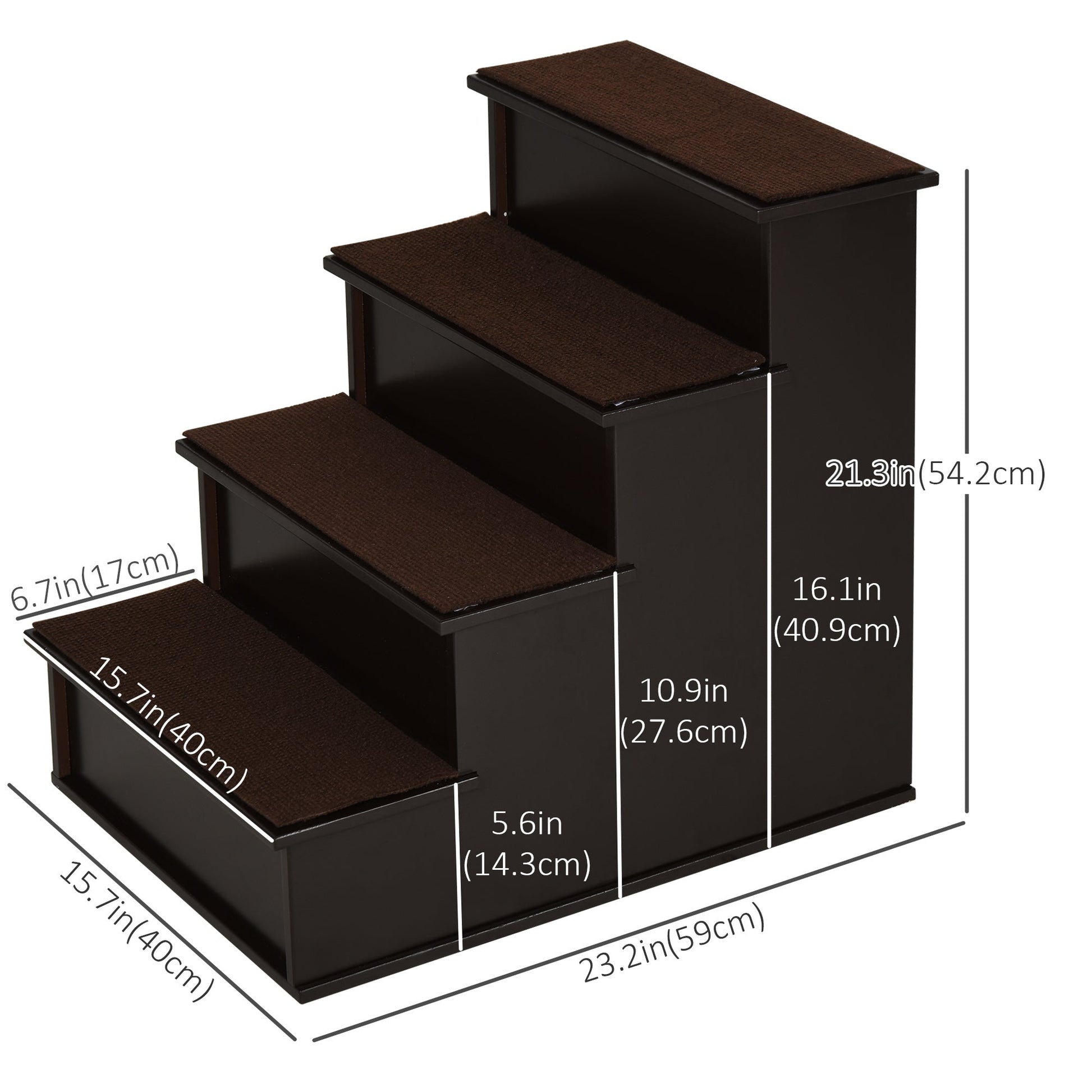 Pet Stairs Dog Steps for High Bed, 4 Levels Dog Stairs for Car, Wooden Cat Ladder with Non-Slip Carpet, 15.7" L x 23.2" W x 21.3" H, Dark Coffee