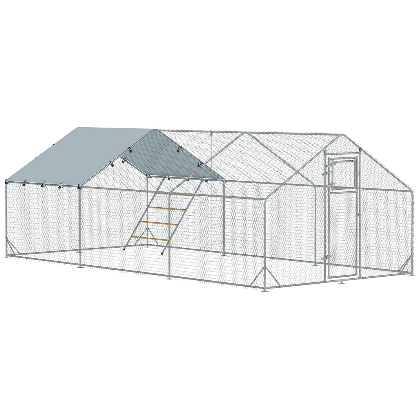 Chicken Run, Large Metal Chicken Coop with Feeding Door, Waterproof & UV-Resistant Cover, Hanging Feeder, Perch, Poultry Cage for Outdoor, Backyard, Farm, for 18-24 Chickens