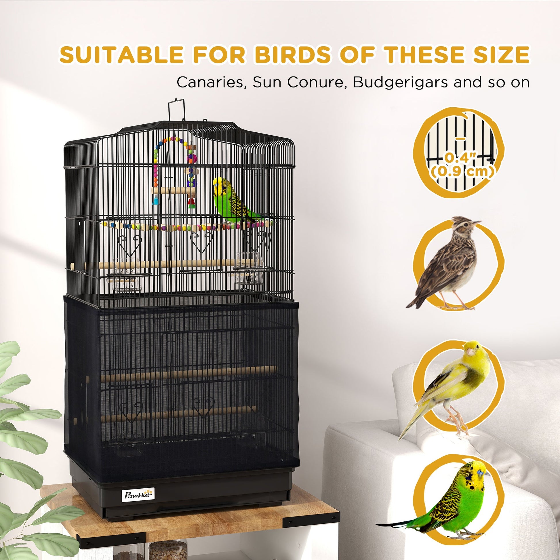 36" Bird Cage for Finches, Canaries Budgies, Parrot Cage with Accessories, Handle, Mesh Cover, Tray, Black