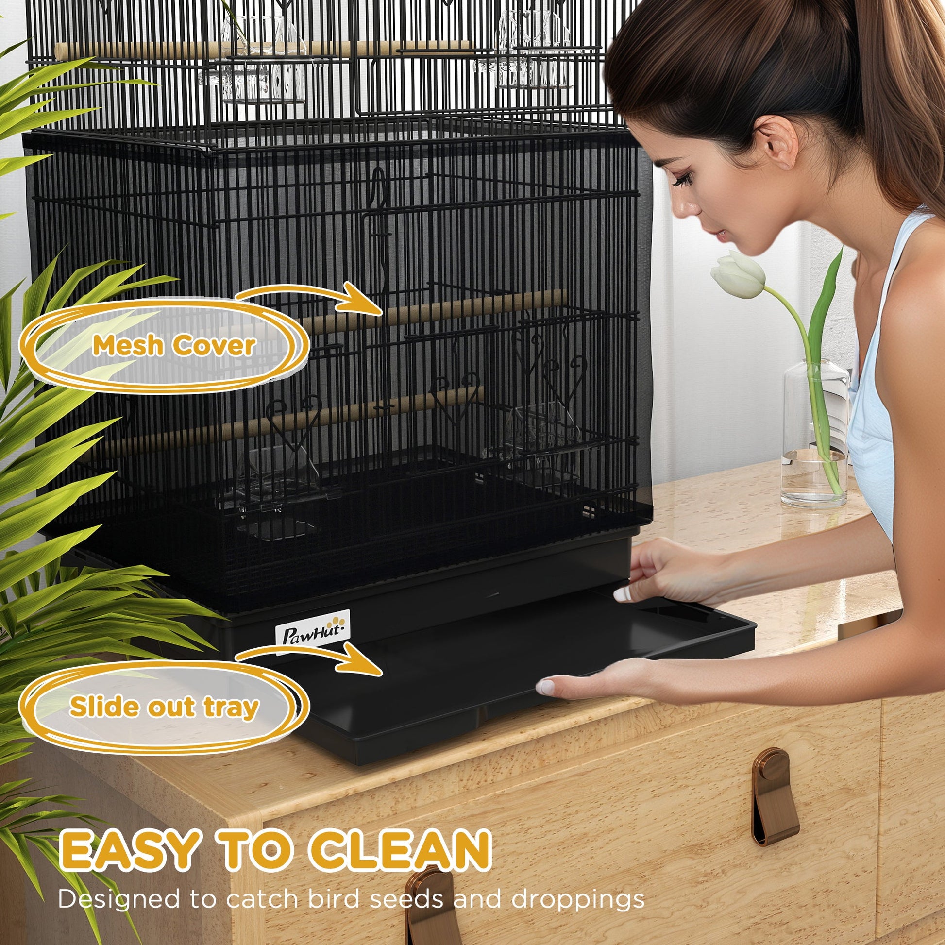 36" Bird Cage for Finches, Canaries Budgies, Parrot Cage with Accessories, Handle, Mesh Cover, Tray, Black