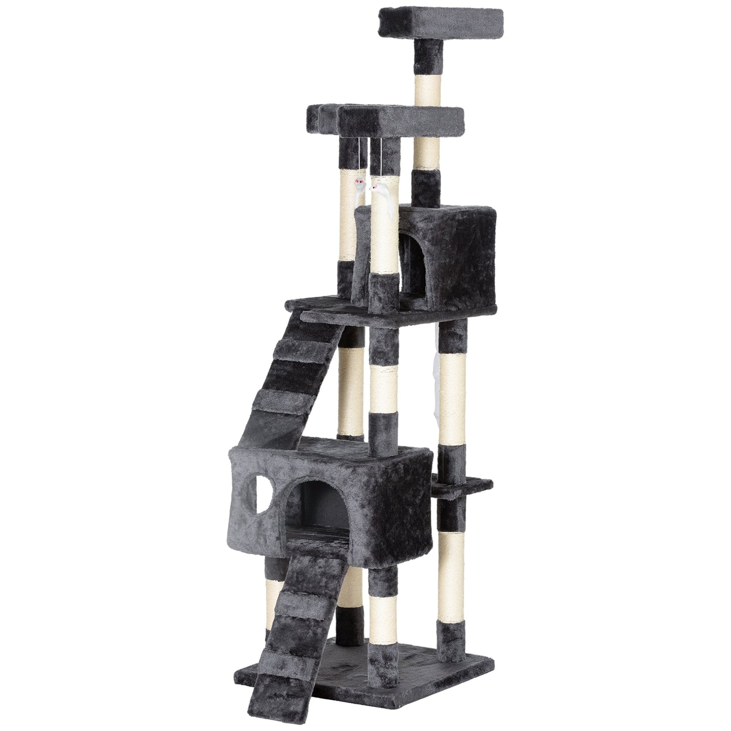 68 inches Cat Tree, Multi-Level Large Cat Tower Condo with Scratching Posts, Perches, Cat Houses, Dangling Toy, Grey