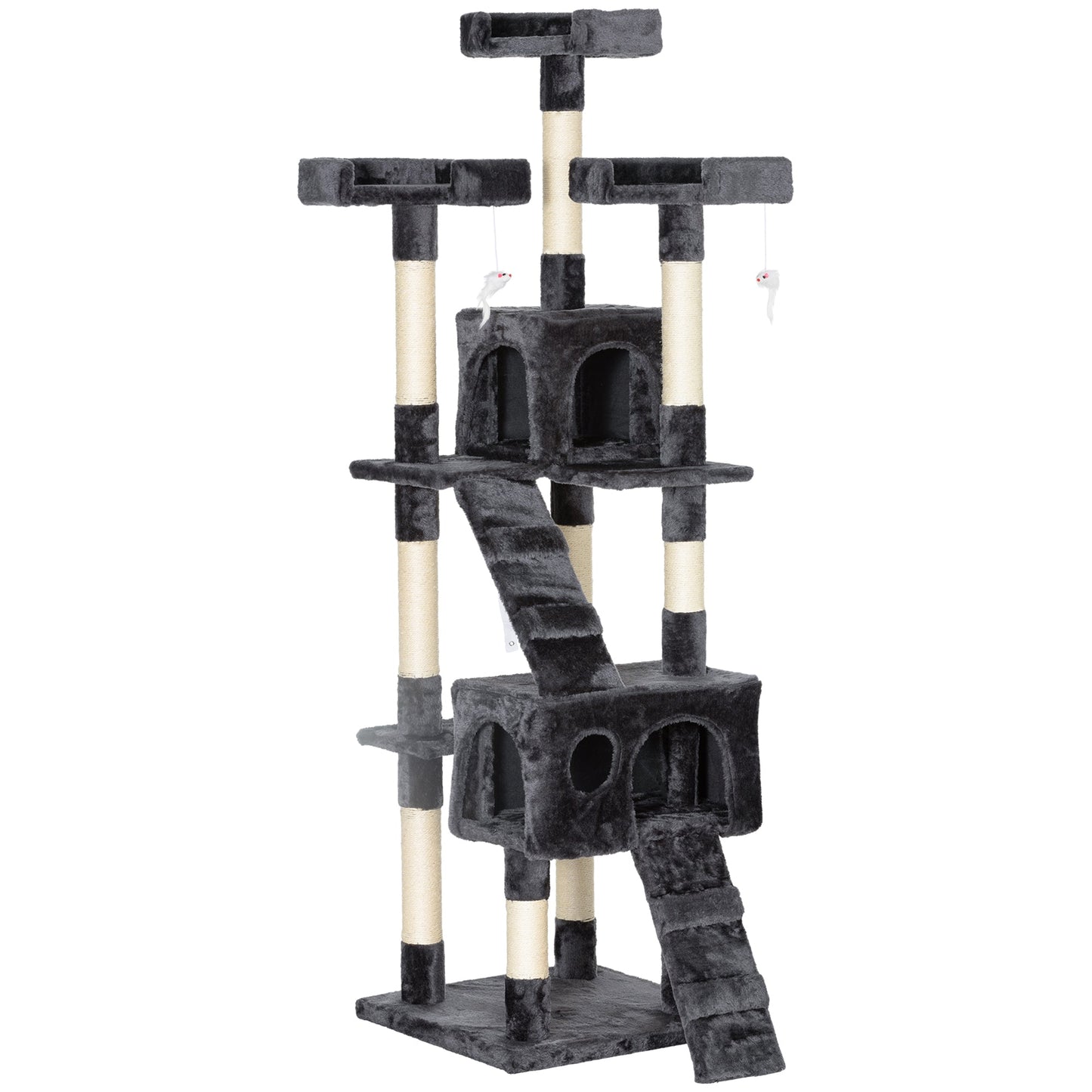 68 inches Cat Tree, Multi-Level Large Cat Tower Condo with Scratching Posts, Perches, Cat Houses, Dangling Toy, Grey