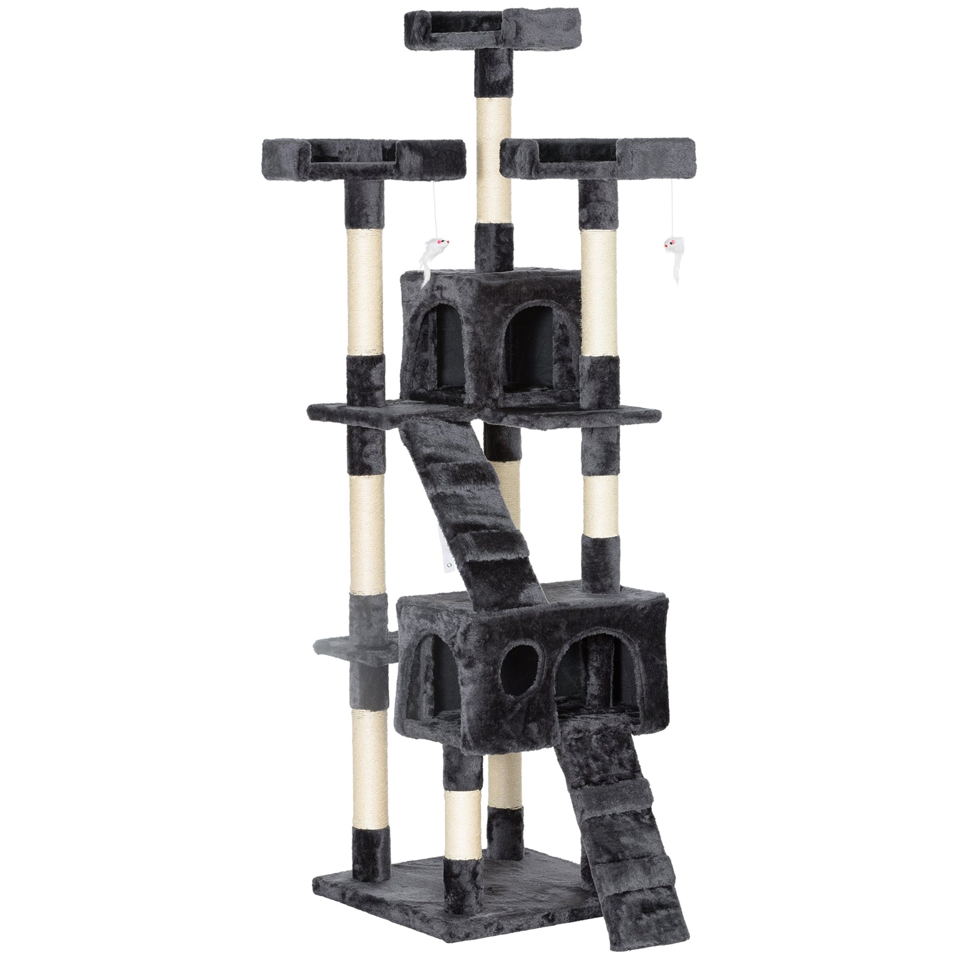 68 inches Cat Tree, Multi-Level Large Cat Tower Condo with Scratching Posts, Perches, Cat Houses, Dangling Toy, Grey