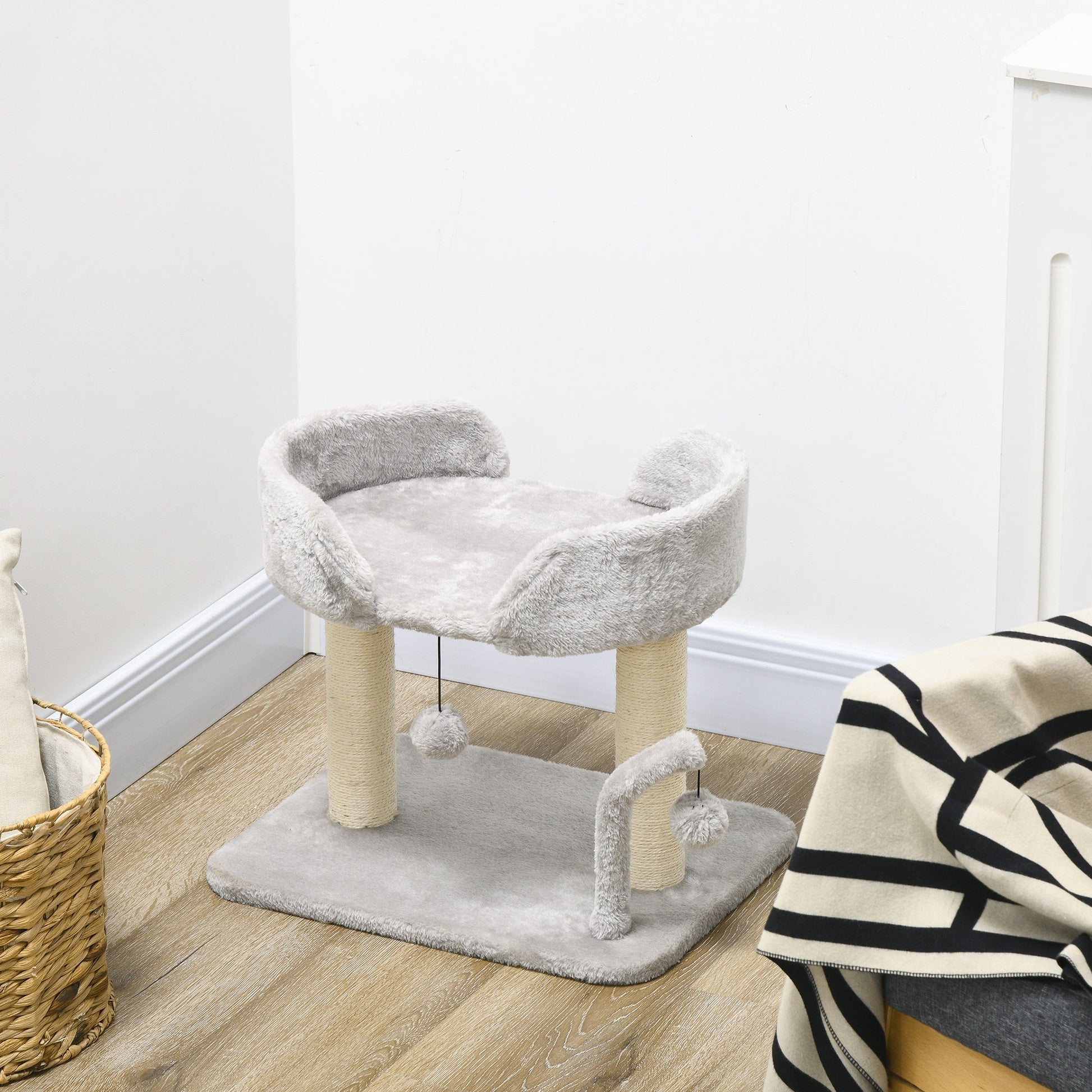 Cat Tree, 16.5" Small Cat Tower Condo for Indoor Cats with Sisal Scratching Posts, Top Perch, Dangling Balls, Cat Activity Centre, Light Grey