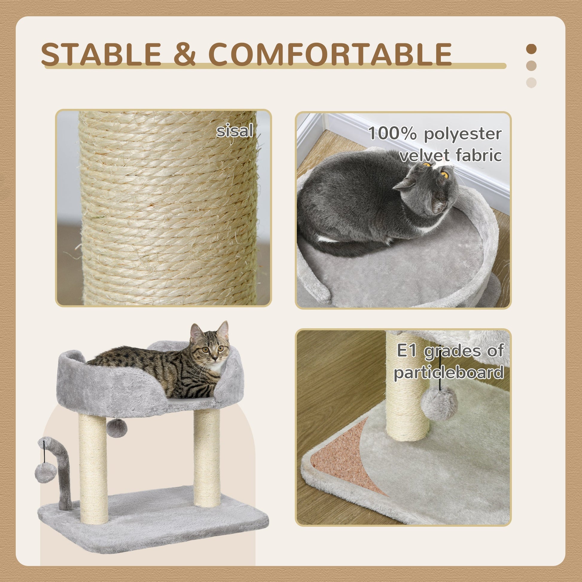 Cat Tree, 16.5" Small Cat Tower Condo for Indoor Cats with Sisal Scratching Posts, Top Perch, Dangling Balls, Cat Activity Centre, Light Grey