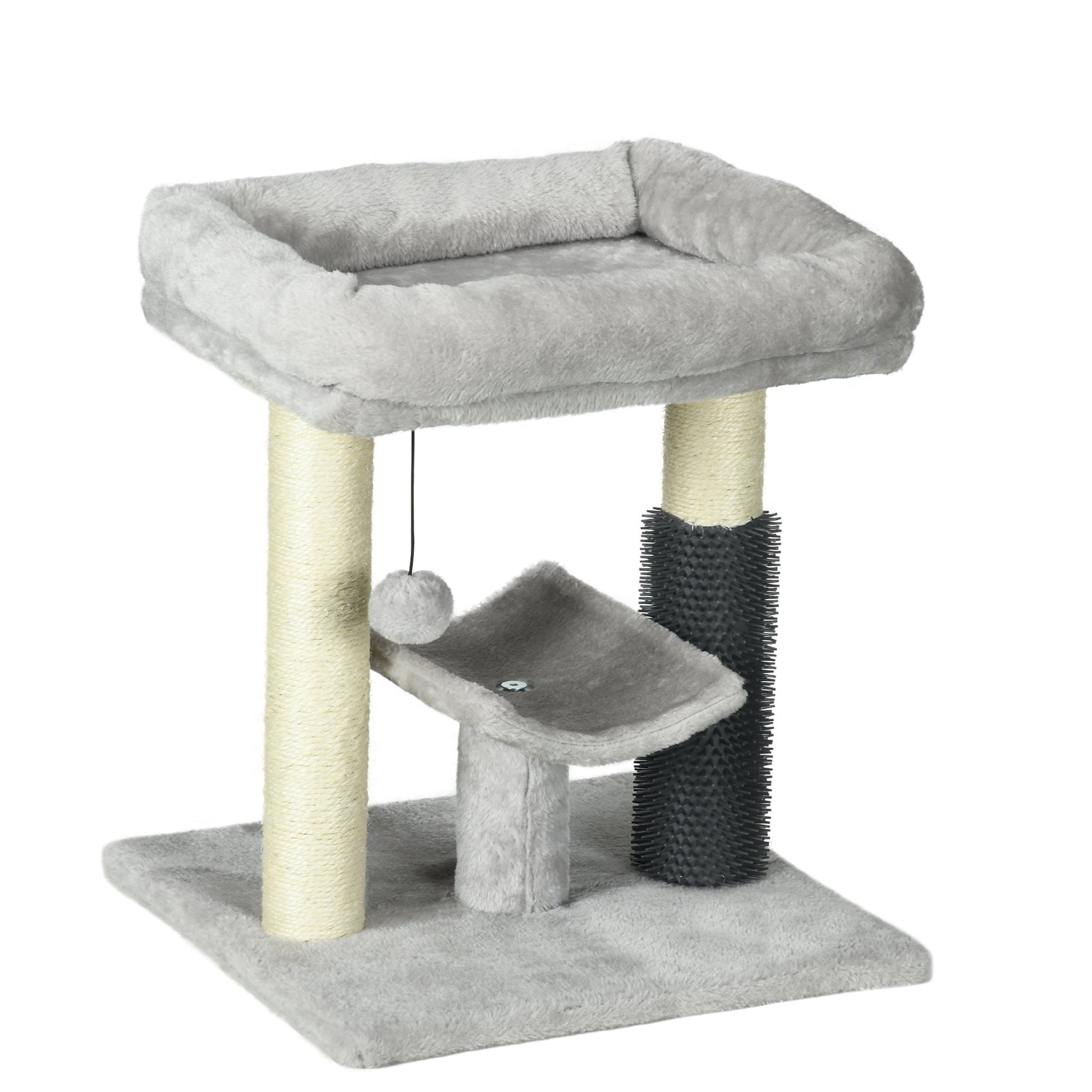 19" Cat Tree, Small Cat Tower Condo with Sisal Scratching Post, Kitten Activity Centre with Bed, Self Groomer, Perch, Dangling Ball, Grey