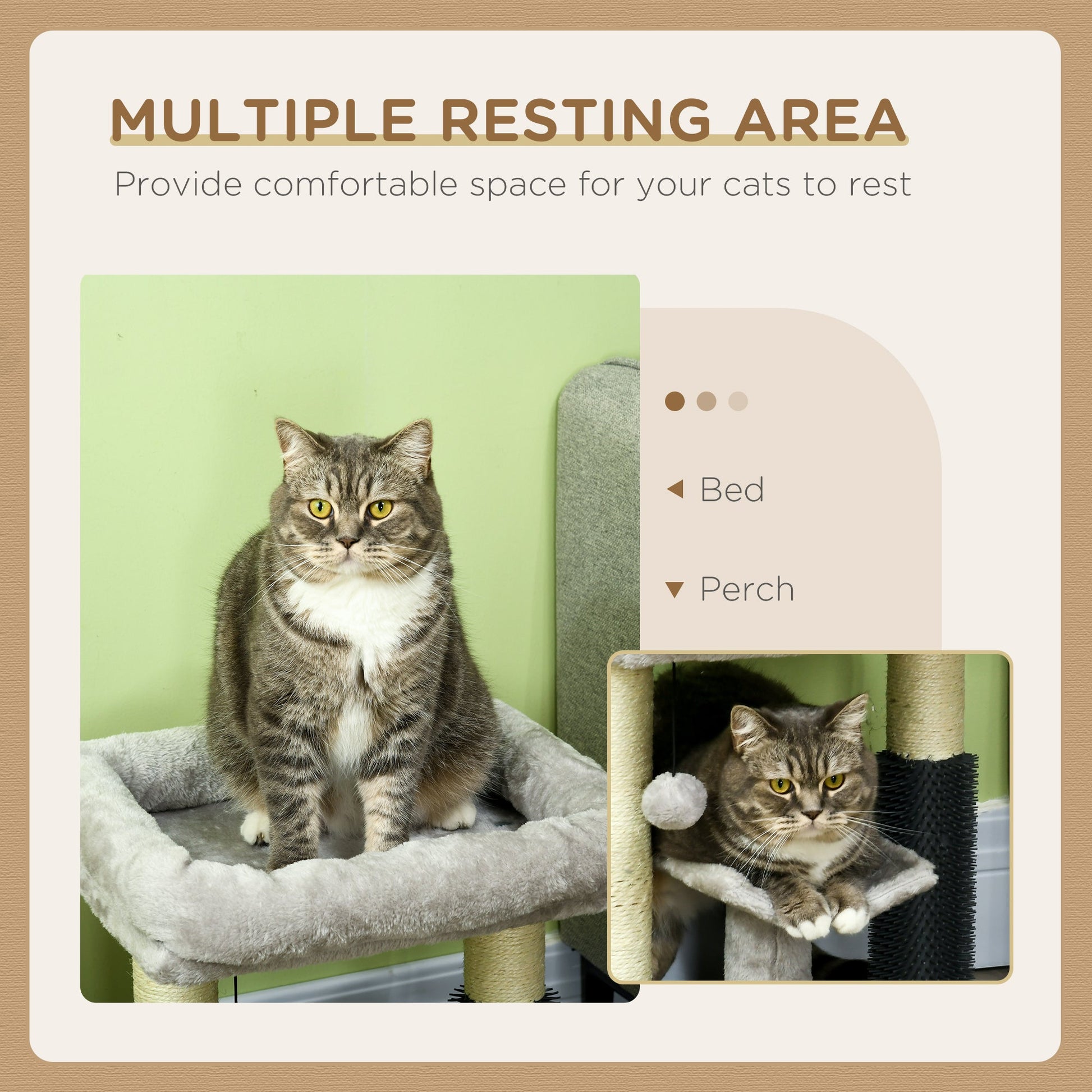 19" Cat Tree, Small Cat Tower Condo with Sisal Scratching Post, Kitten Activity Centre with Bed, Self Groomer, Perch, Dangling Ball, Grey
