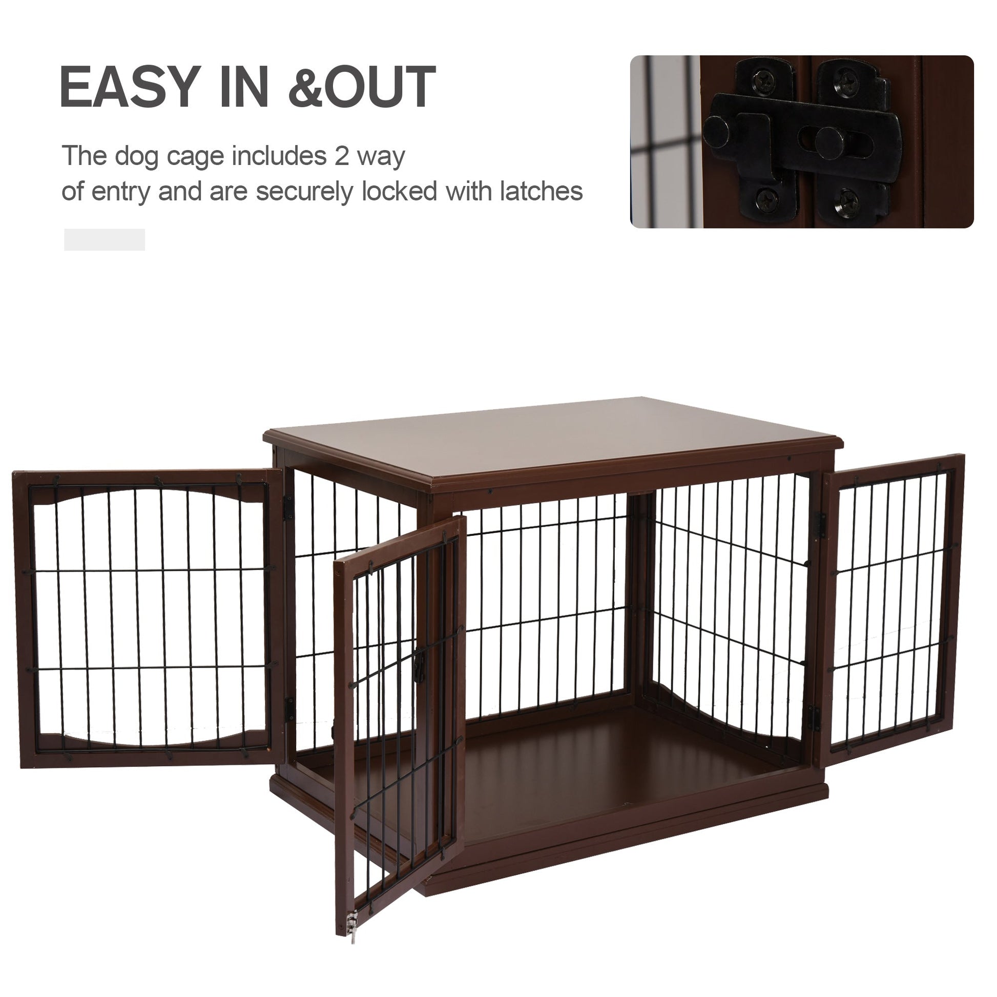 32" Wooden Dog Crate Furniture Dog Cage, Modern Side Table Pet Kennel with Double Lockable Door, 32" L x 23" W x 26" H, Brown