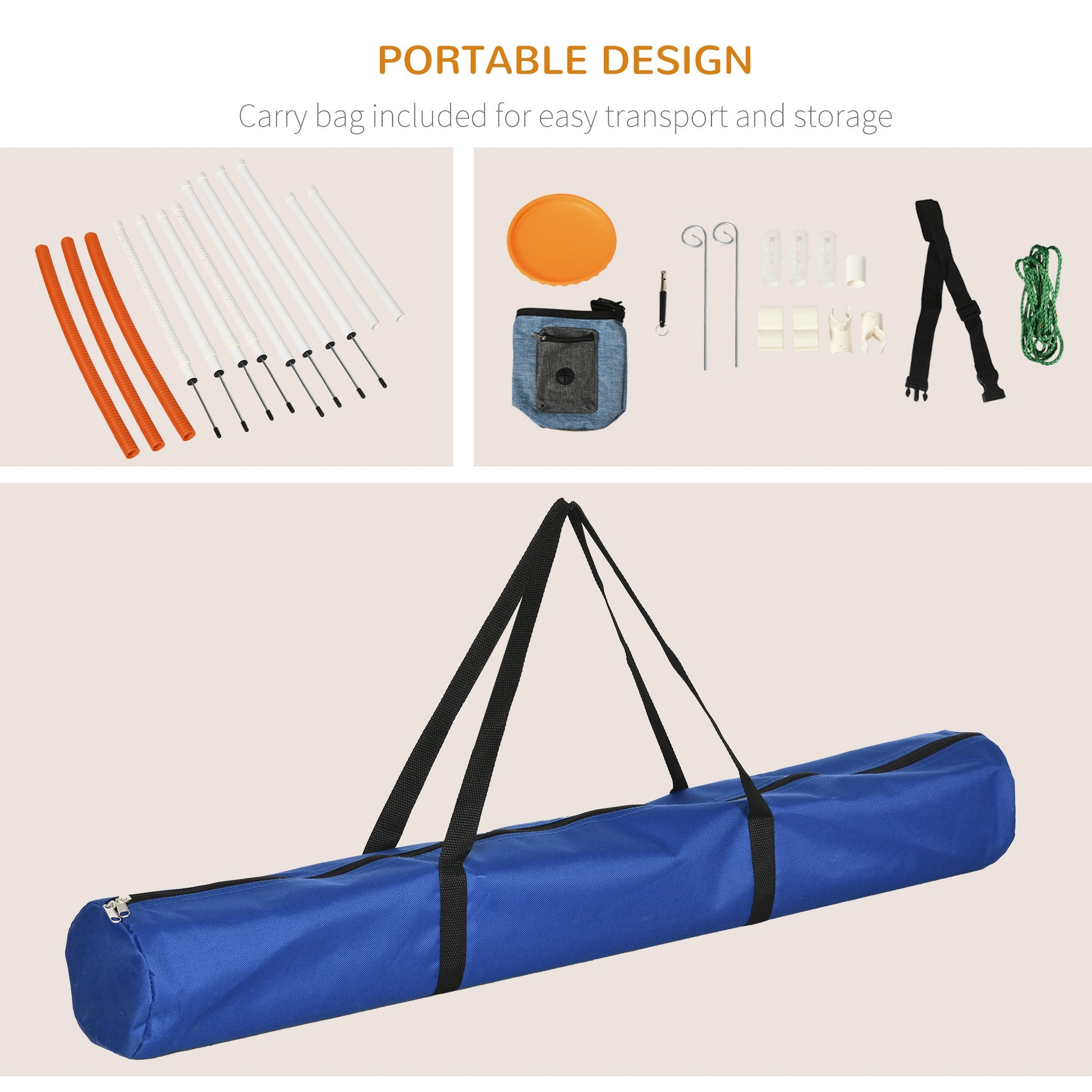 Dog Agility Training Equipment with Disc, Whistle, Weaves Poles, Adjustable Jumping Poles, Food Bag, 5 Pieces Dog Obstacle Course with Carry Bag, Multicoloured