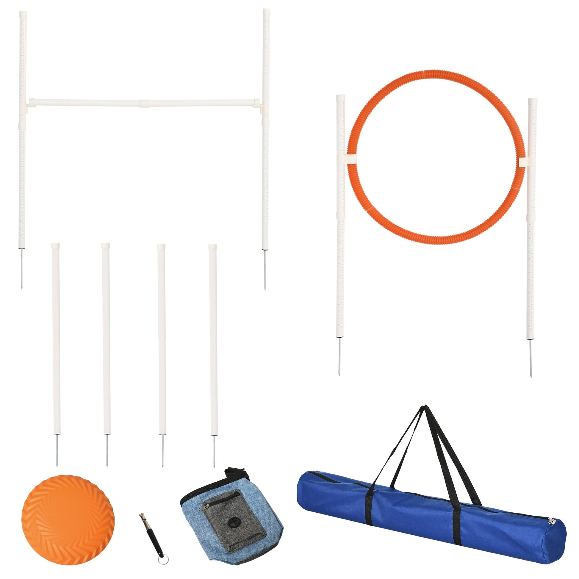 Dog Agility Training Equipment with Disc, Whistle, Weaves Poles, Adjustable Jumping Poles, Food Bag, 5 Pieces Dog Obstacle Course with Carry Bag, Multicoloured