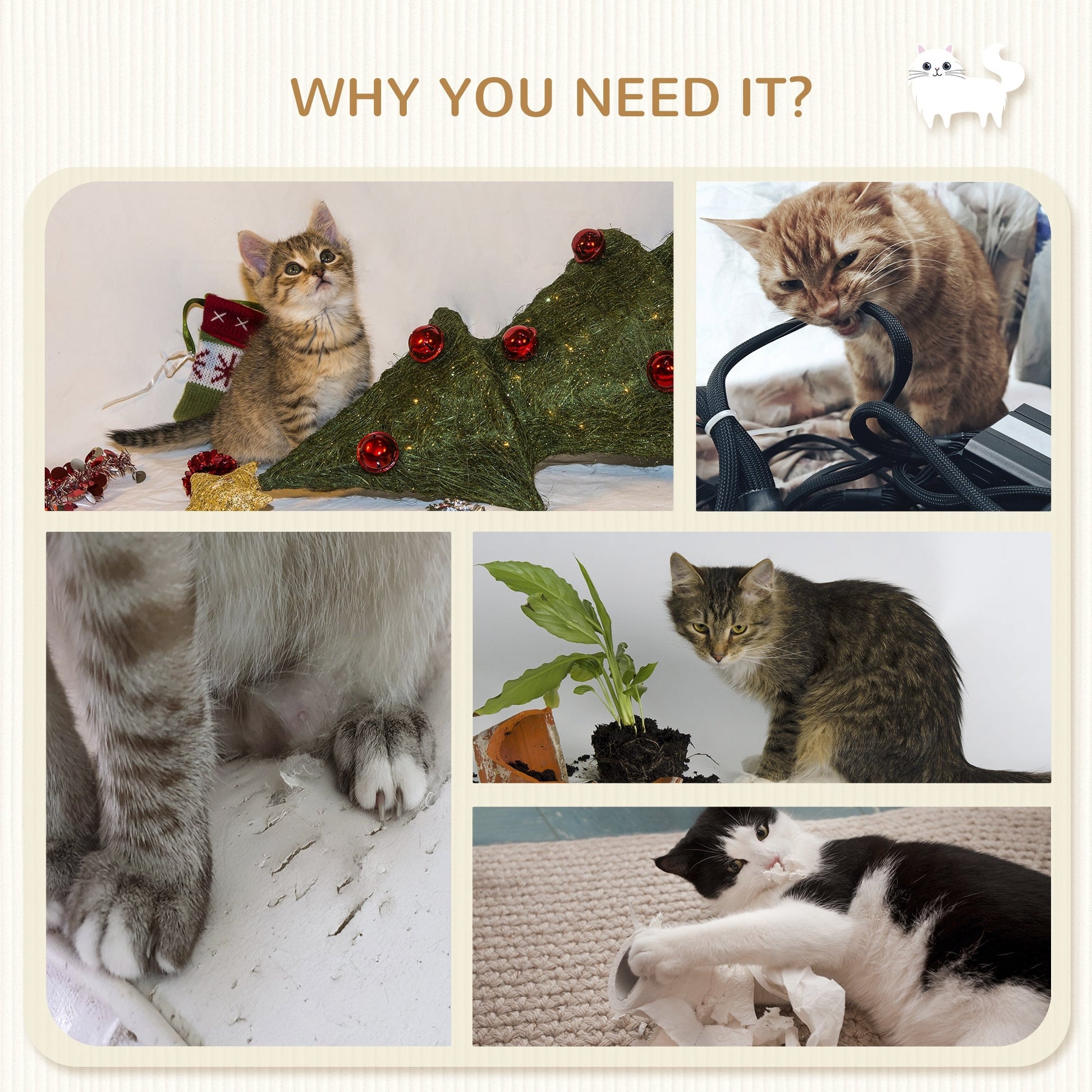 3Pcs Cat Wall Shelf with Scratching Post, Cat Wall Shelves for Relaxing, Climbing, Cat Wall With Soft Ladder and Play Balls, Beige