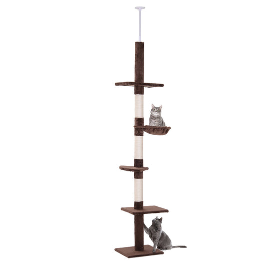 8.5ft Cat Climbing Tree 5-Tier Kitty Activity Center Floor-to-Ceiling Cat Climber Toy with Scratching Post Play Rest Post Pet Furniture Brown