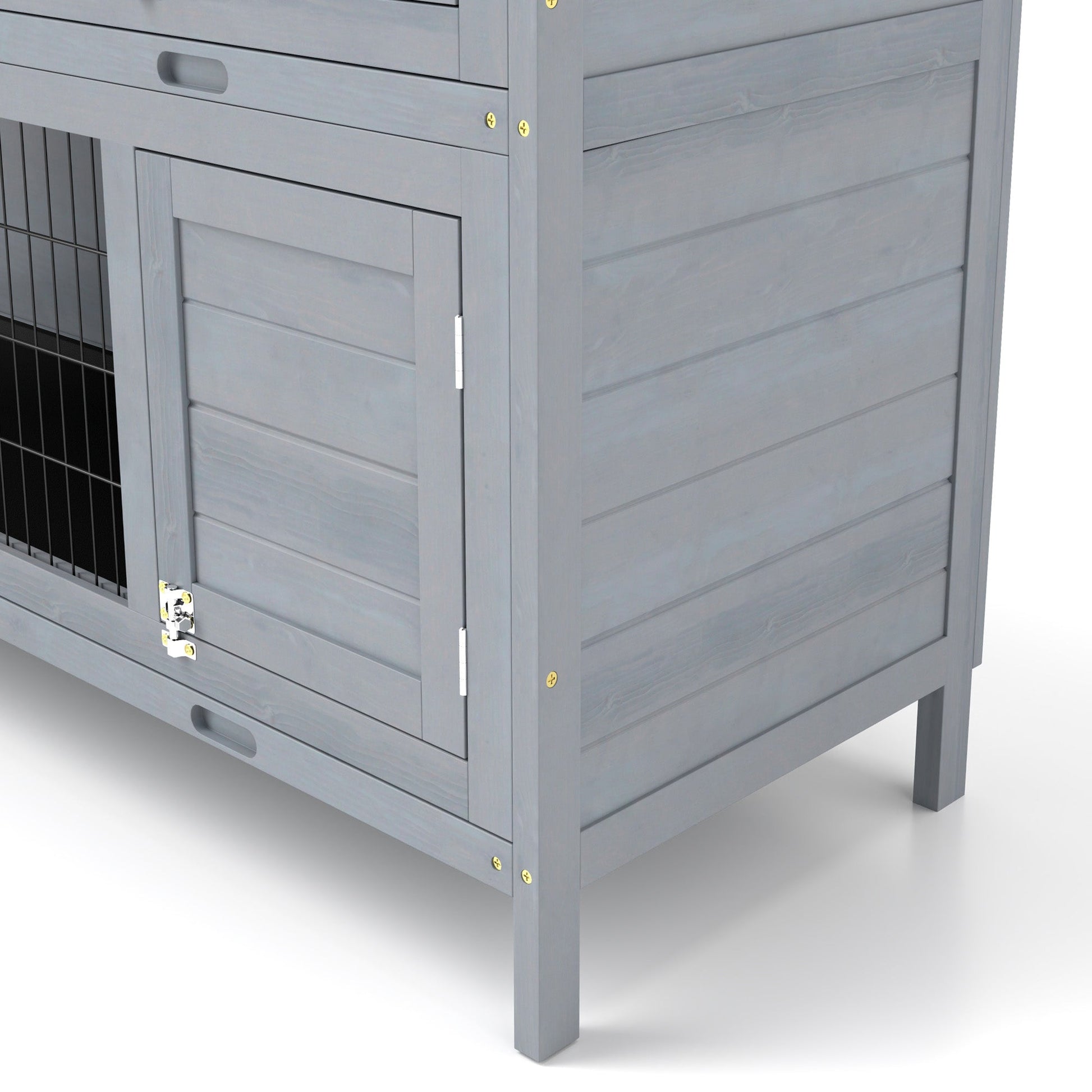 54"L 2-Story Large Rabbit Hutch Bunny Cage Wooden Pet House Small Animal Habitat with Lockable Doors, No Leak Tray and Waterproof Roof for Outdoor/Indoor Grey