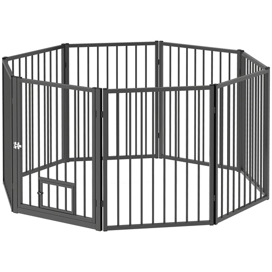 Dog Playpen, 30"H Pet Playpen, 8 Panels Puppy Exercise Pen Heavy Duty with Dog Gate & Cat Door, Indoor Outdoor Foldable Portable Dog Fence for Small & Medium Dogs