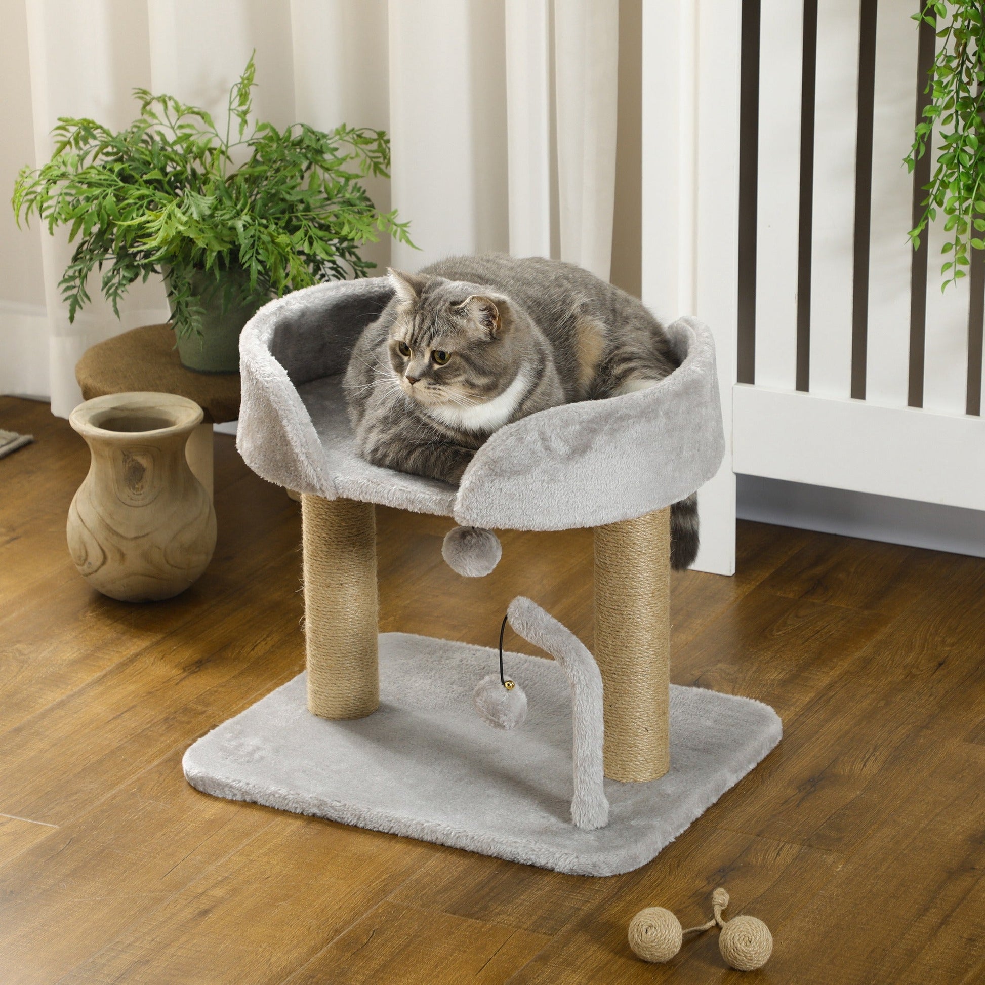 Cat Tree, 16.5" Small Cat Tower Condo for Indoor Cats with Jute Scratching Posts, Top Perch, Dangling Balls, Cat Activity Centre, Grey