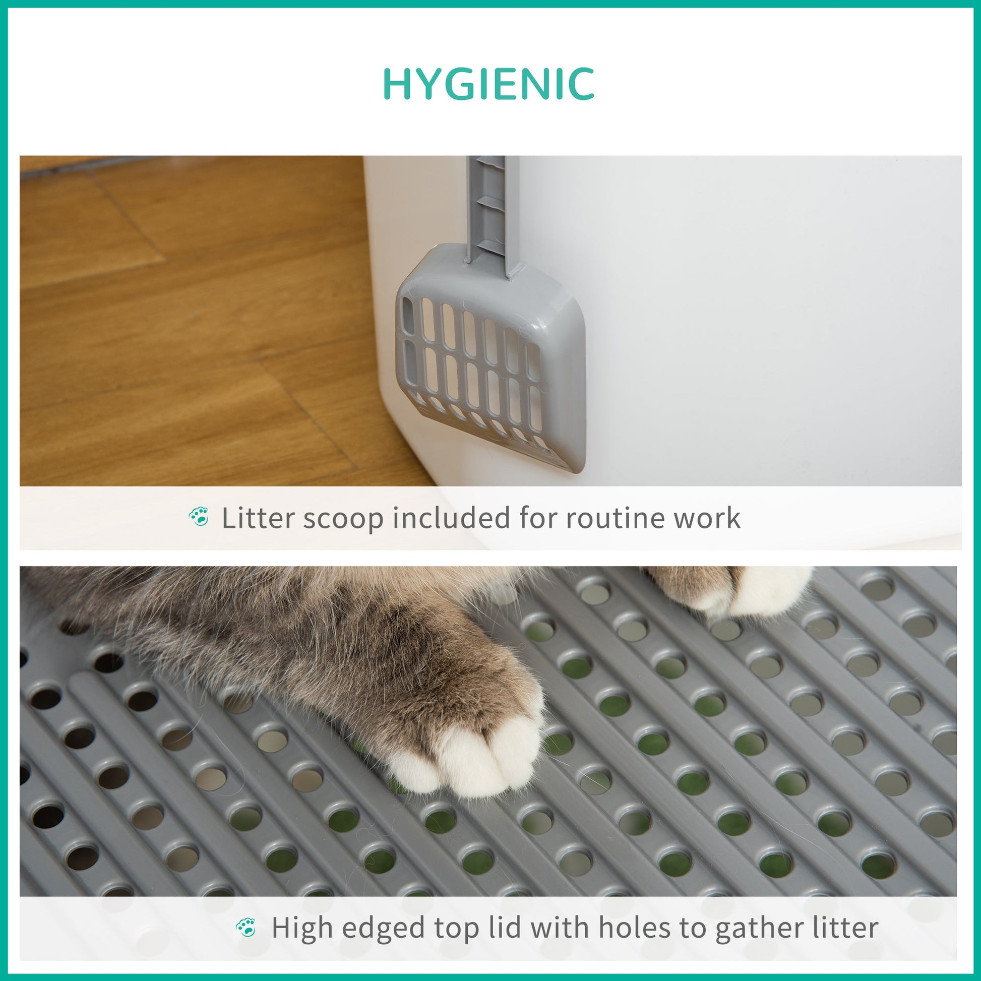 Cat Litter Box, Enclosed Kitty Litter Box with Front Entrance, Top Exit, Scoop, Easy Cleaning Pet Toilet for Cats, White