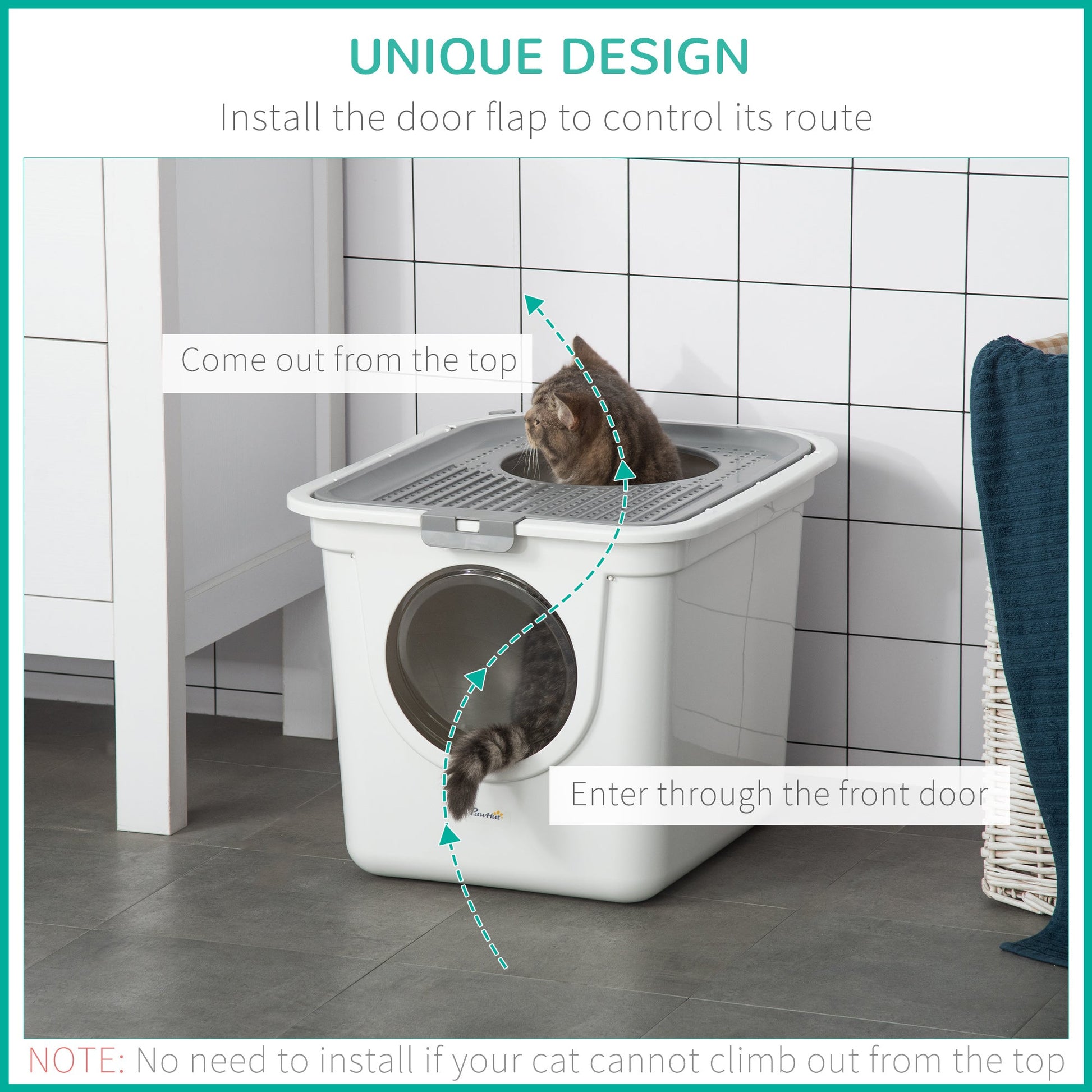 Cat Litter Box, Enclosed Kitty Litter Box with Front Entrance, Top Exit, Scoop, Easy Cleaning Pet Toilet for Cats, White