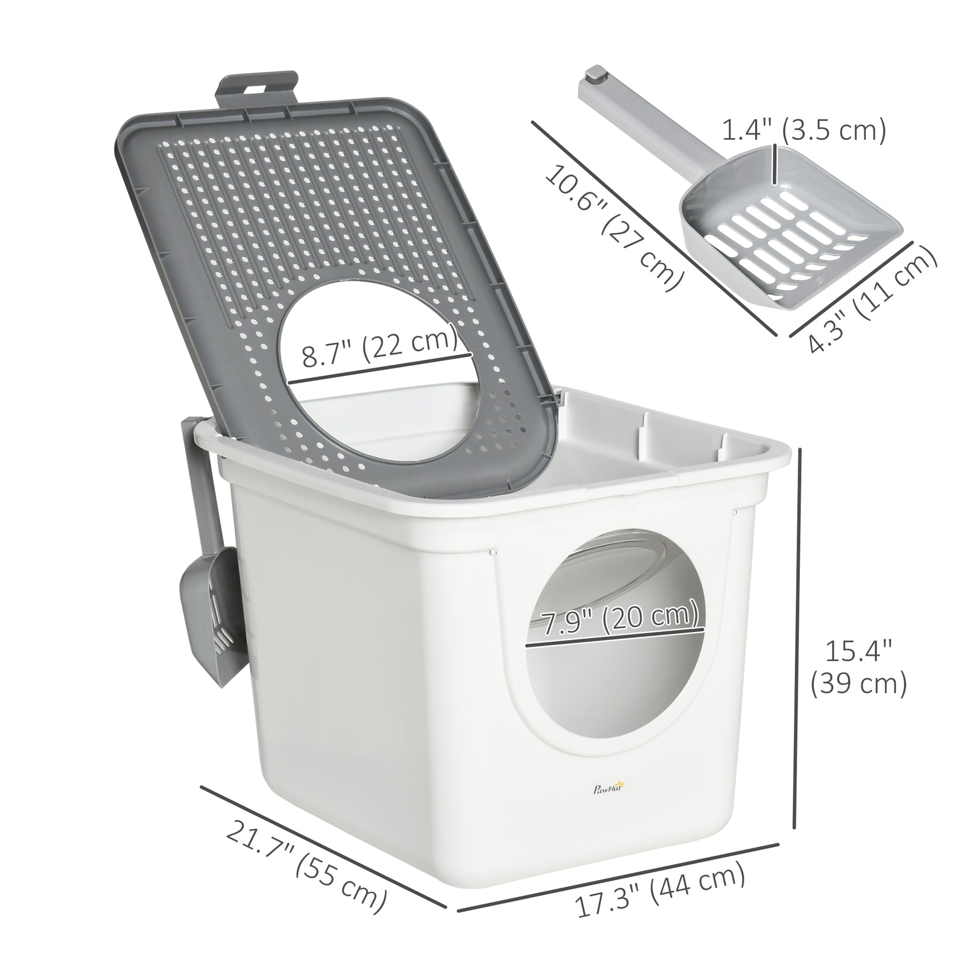 Cat Litter Box, Enclosed Kitty Litter Box with Front Entrance, Top Exit, Scoop, Easy Cleaning Pet Toilet for Cats, White