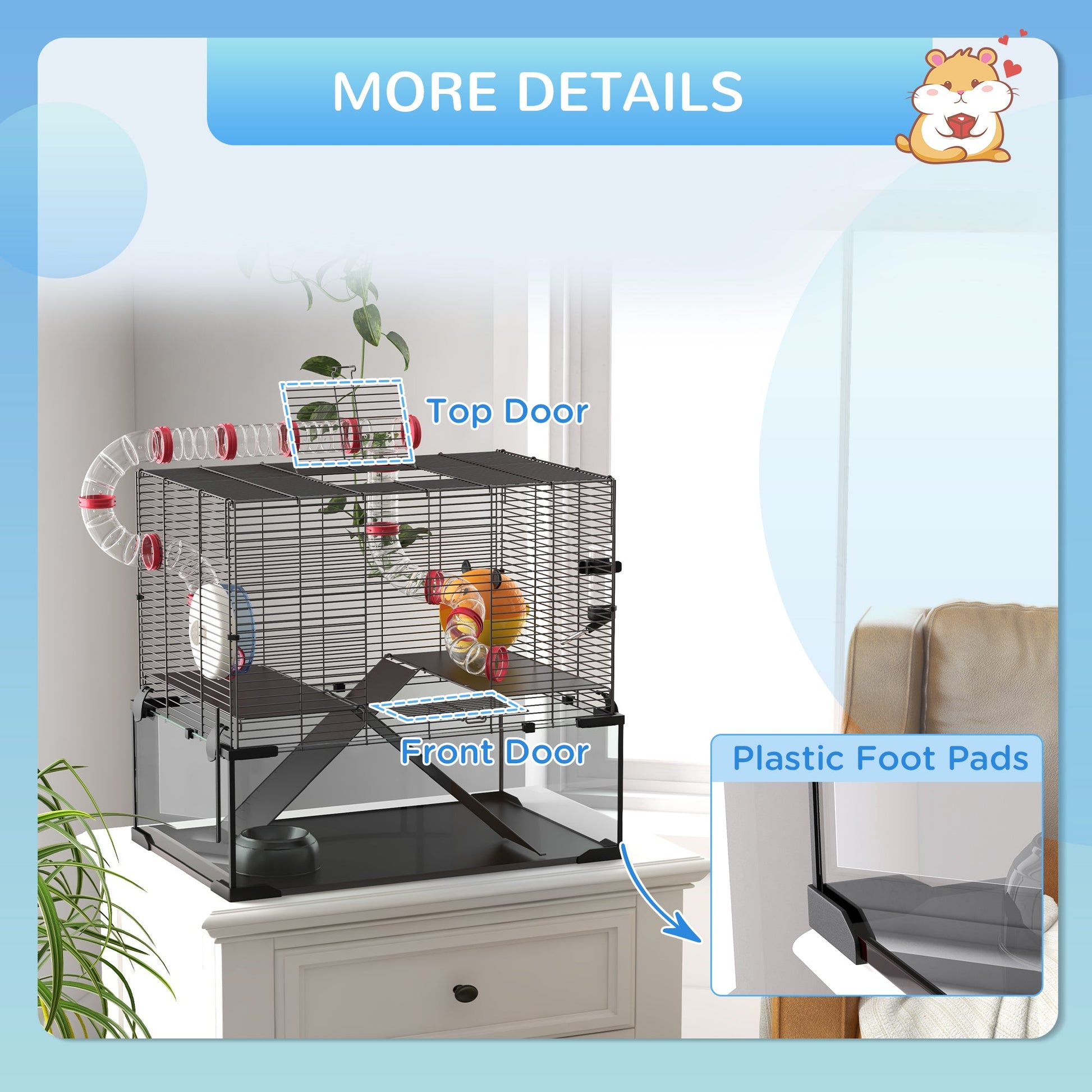 Hamster Cage, Gerbil Cage with Glass Basin, Tunnel Tube System, Ramps, Platforms, Hut, Exercise Wheel, Water Bottle, Dish, for Syrian and Dwarf Hamsters, 24" x 16" x 22"