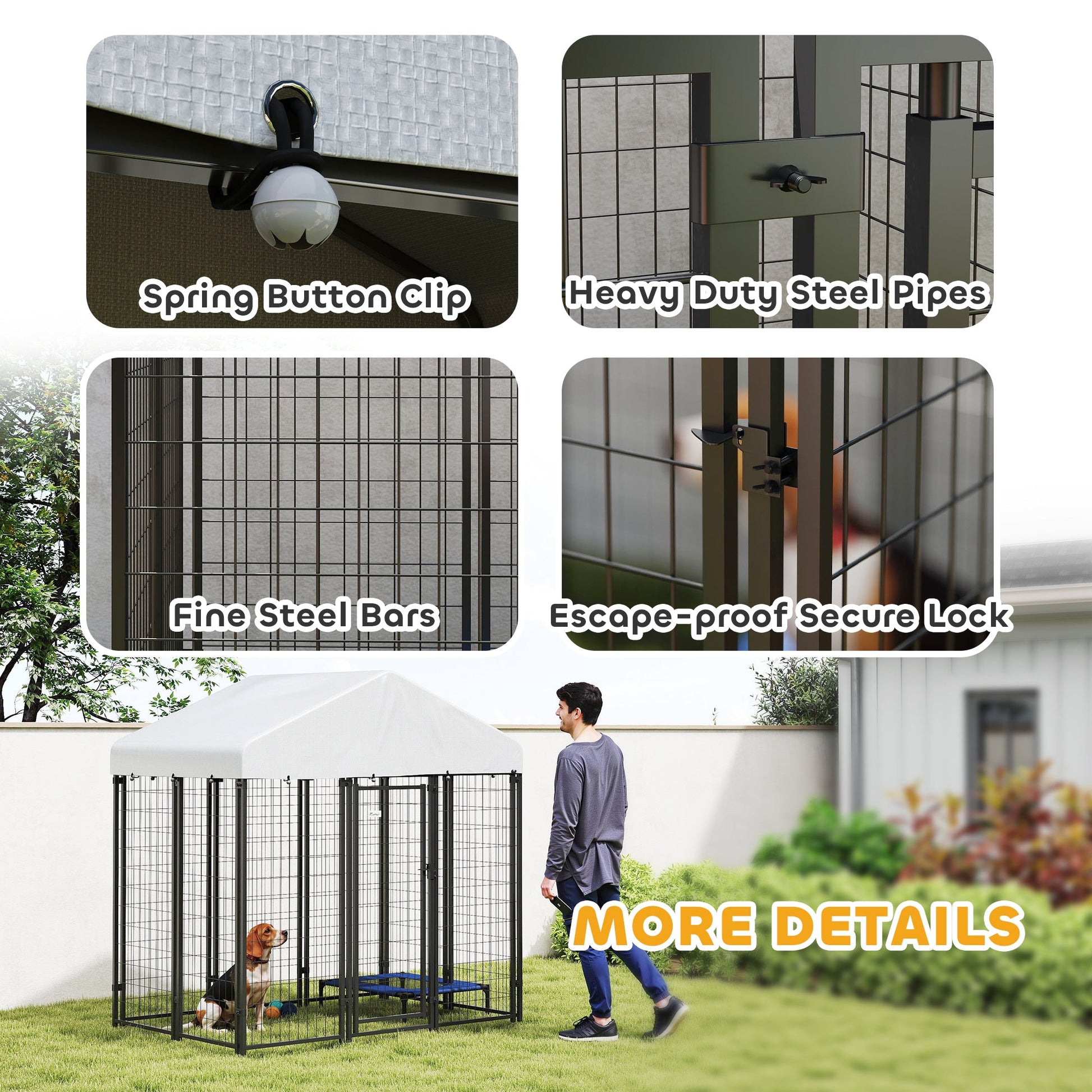 6' x 4' x 6' Outdoor Dog Kennel, Lockable Dog Run Crate with Waterproof UV-Resistant Cover, Welded Wire Steel Fence for Medium Dogs, Silver
