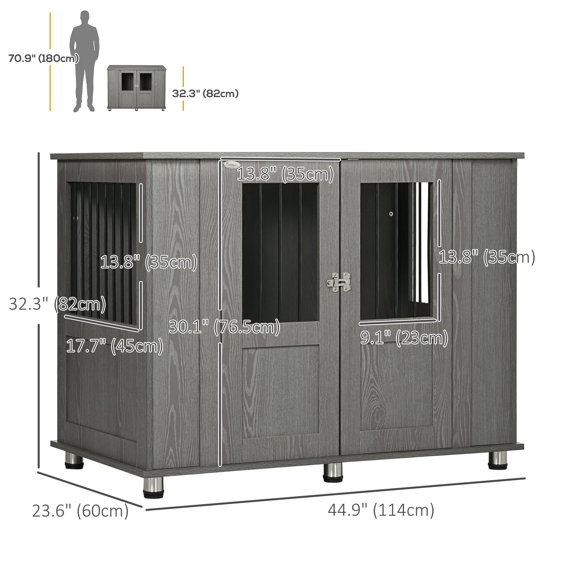 Dog Crate Furniture with Lockable Magnetic Door, Adjustable feet, Indoor Dog Kennel End Table for Extra Large, Medium & Small Dogs, Grey