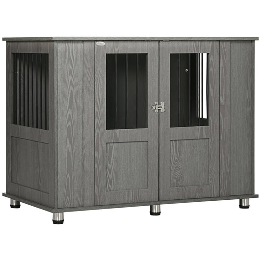 Dog Crate Furniture with Lockable Magnetic Door, Adjustable feet, Indoor Dog Kennel End Table for Extra Large, Medium & Small Dogs, Grey