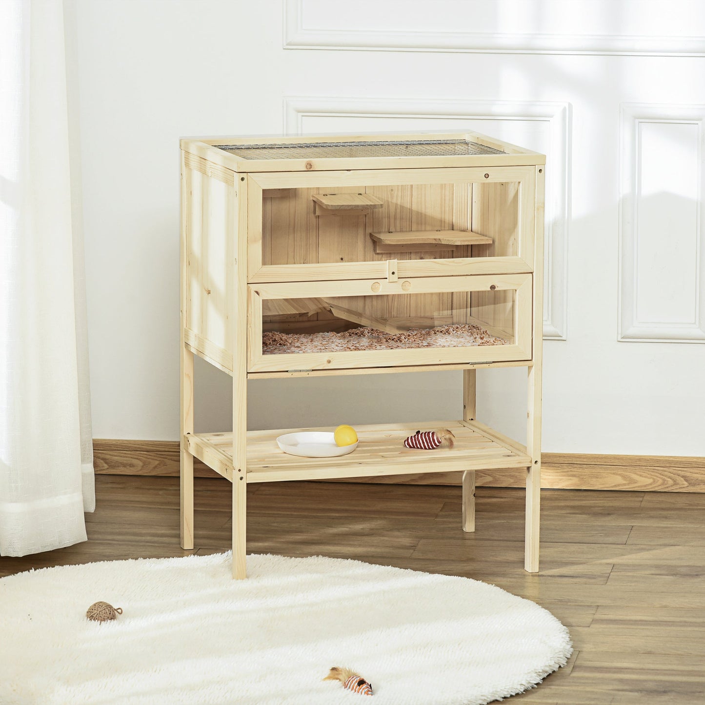 Fir Wood Hamster Cage Mouse Rats Small Animals Play House Exercise Activity Center, 31.5"H