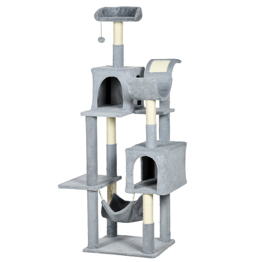 Tall Cat Tree for Indoor Cats, 70" Multi-Level Cat Tower with Hammock, Cat Bed, Cat Condo with Sisal Scratching Posts, Bluish Grey