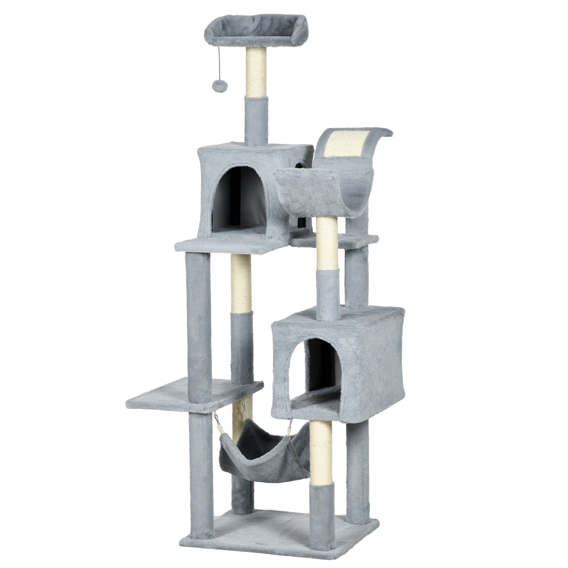 Tall Cat Tree for Indoor Cats, 70" Multi-Level Cat Tower with Hammock, Cat Bed, Cat Condo with Sisal Scratching Posts, Bluish Grey