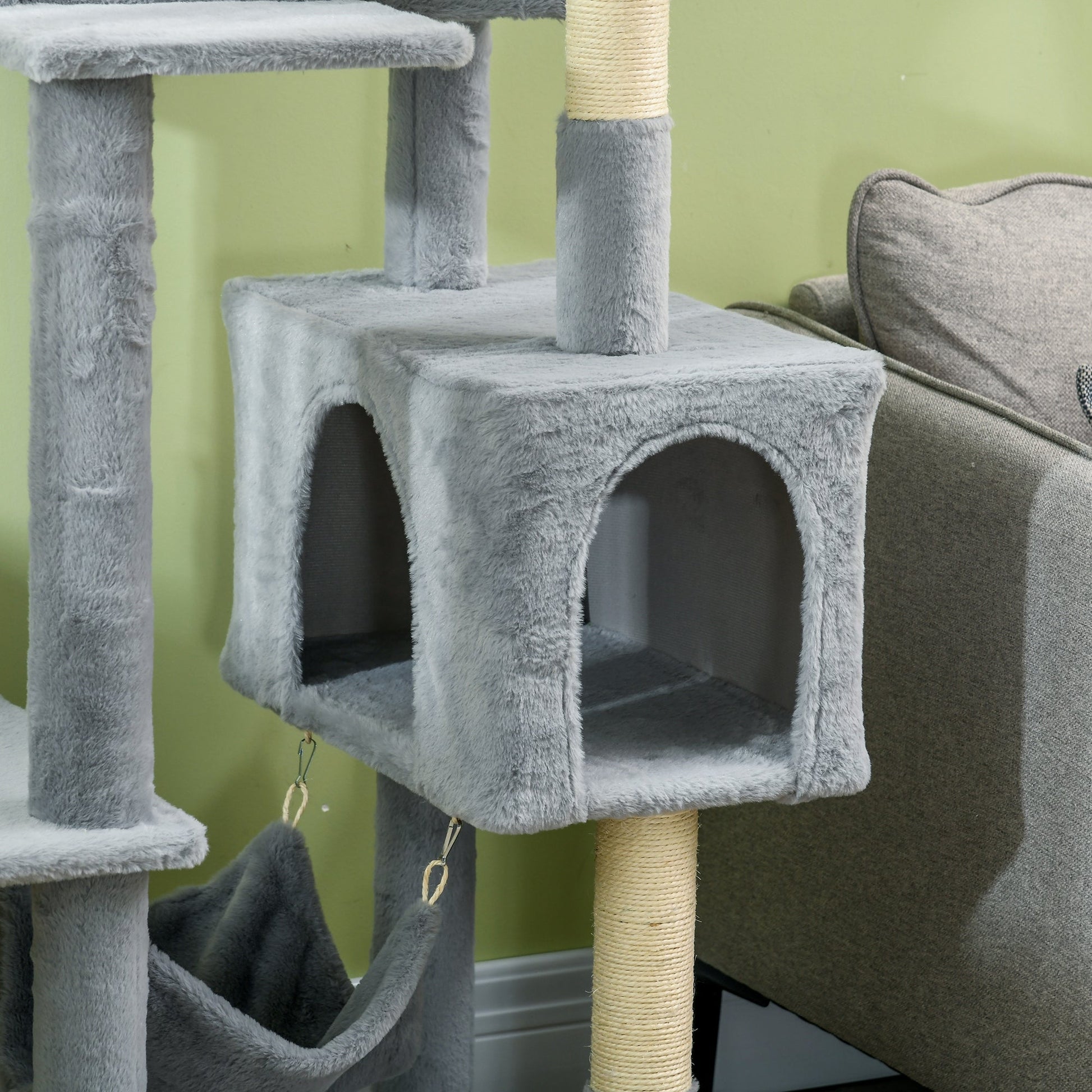 Tall Cat Tree for Indoor Cats, 70" Multi-Level Cat Tower with Hammock, Cat Bed, Cat Condo with Sisal Scratching Posts, Bluish Grey