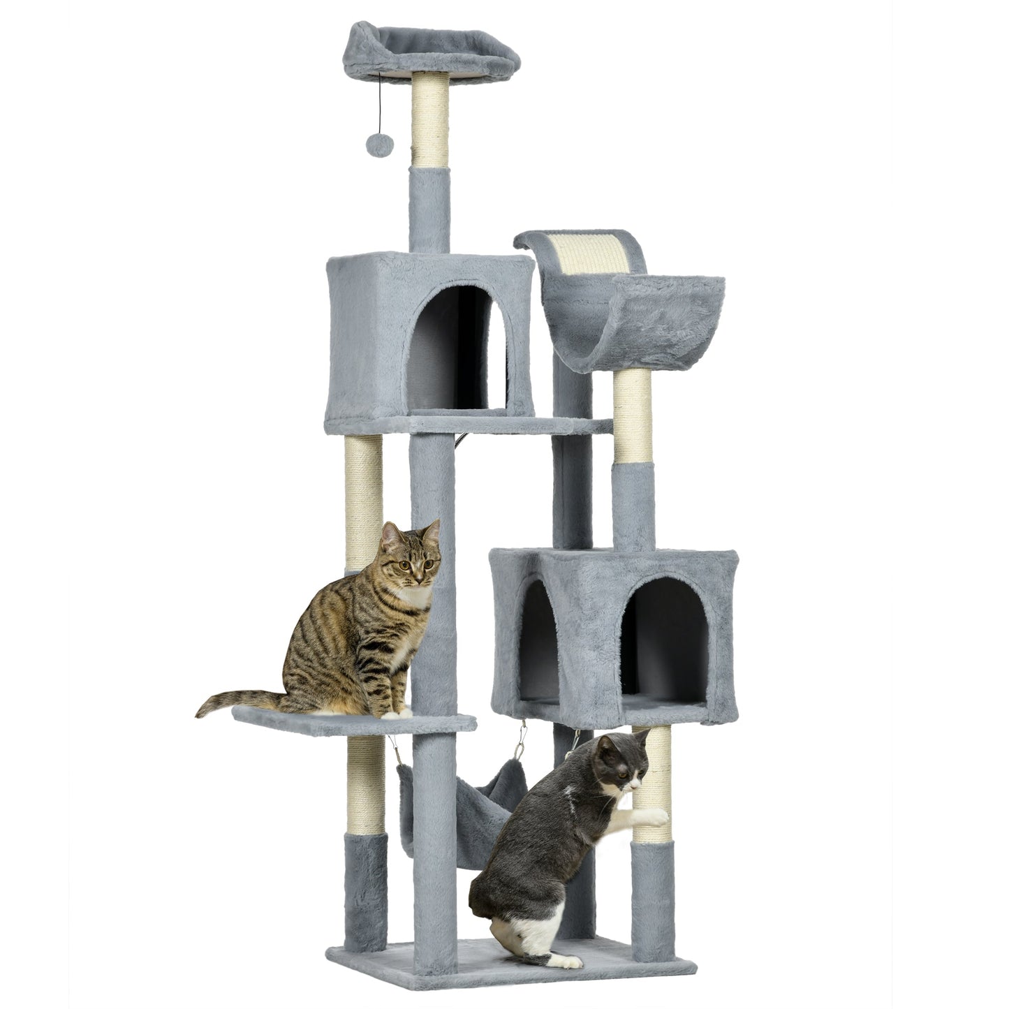 Tall Cat Tree for Indoor Cats, 70" Multi-Level Cat Tower with Hammock, Cat Bed, Cat Condo with Sisal Scratching Posts, Bluish Grey