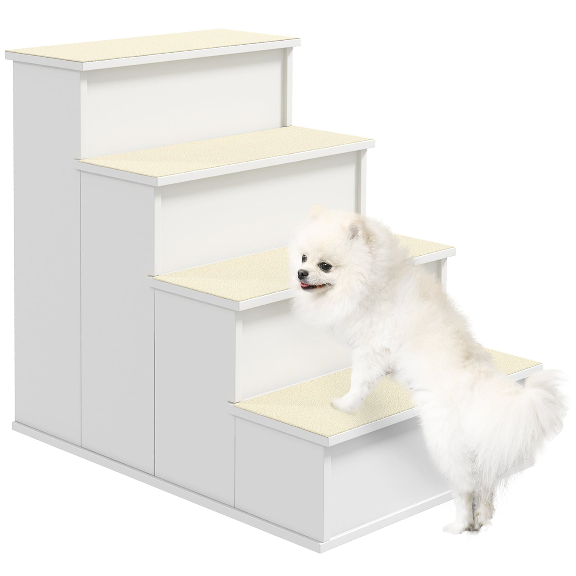 Pet Stairs Dog Steps for High Bed, 4 Levels Dog Stairs for Car, Wooden Cat Ladder with Non-Slip Carpet, 15.7" L x 23.2" W x 21.3" H, White