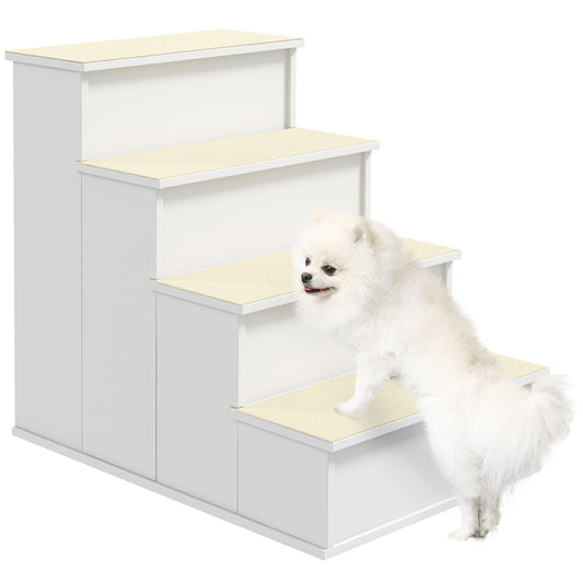 Pet Stairs Dog Steps for High Bed, 4 Levels Dog Stairs for Car, Wooden Cat Ladder with Non-Slip Carpet, 15.7" L x 23.2" W x 21.3" H, White