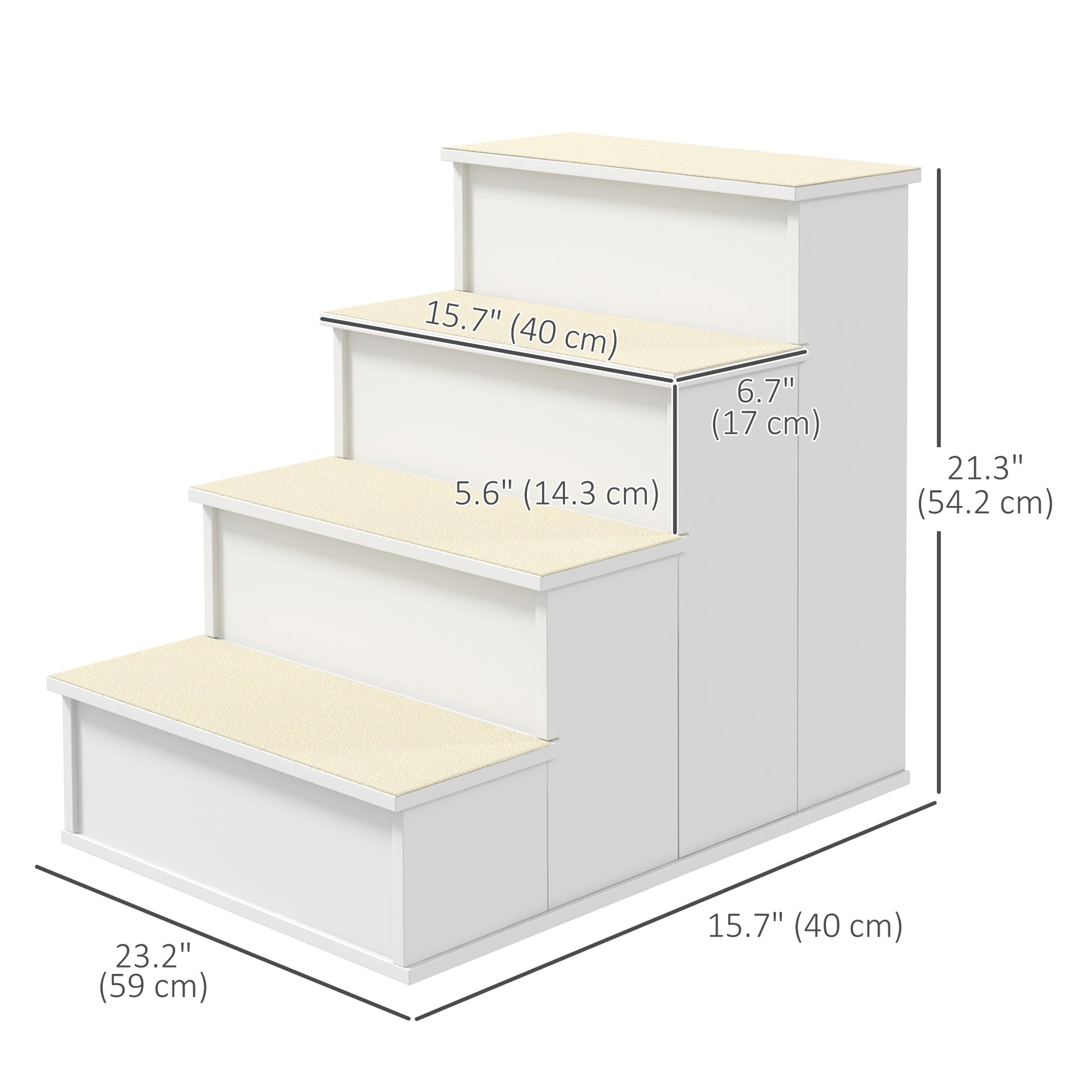 Pet Stairs Dog Steps for High Bed, 4 Levels Dog Stairs for Car, Wooden Cat Ladder with Non-Slip Carpet, 15.7" L x 23.2" W x 21.3" H, White