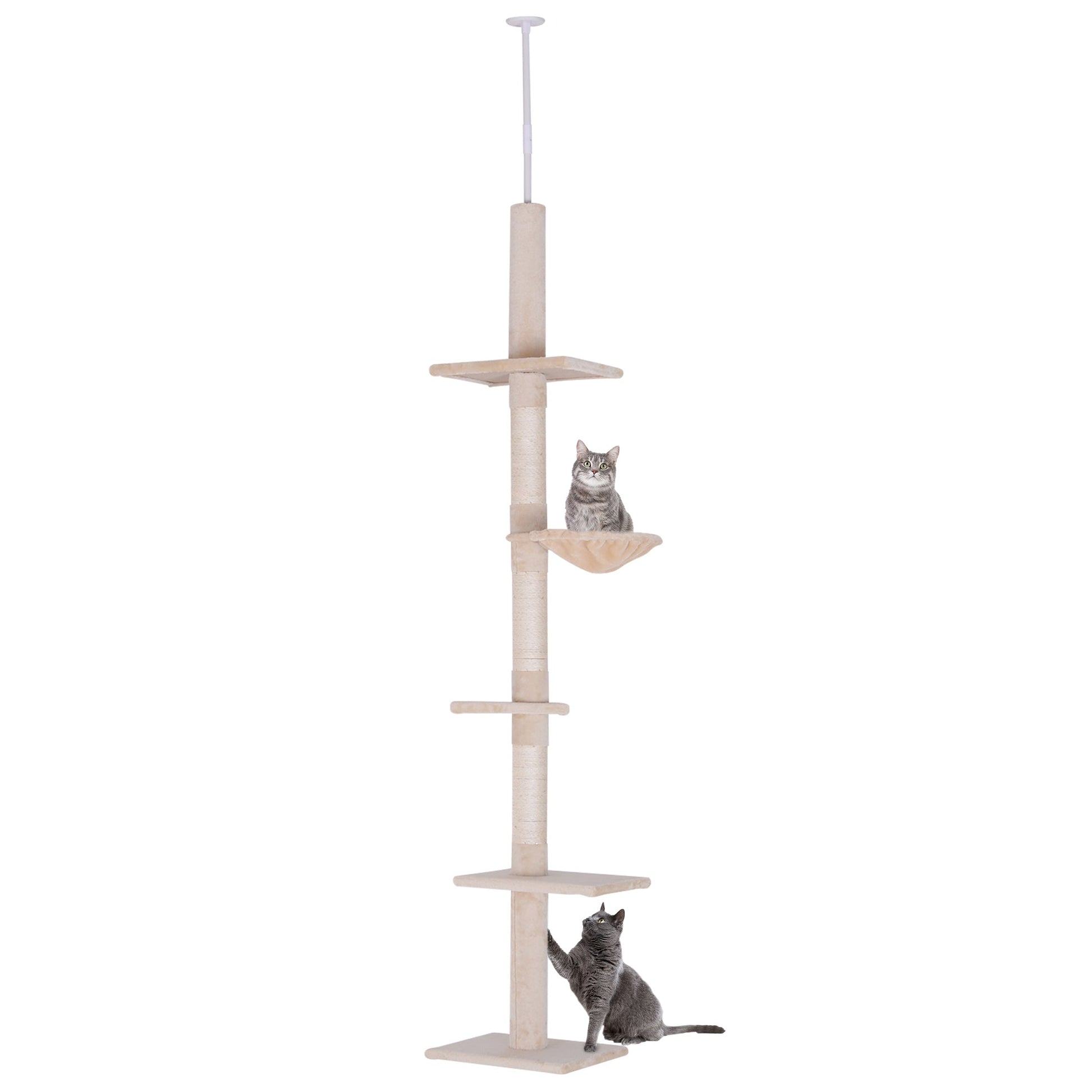 8.5ft Cat Climbing Tree 5-Tier Kitty Activity Center Floor-to-Ceiling Cat Climber Toy with Scratching Post Play Rest Post Pet Furniture Beige