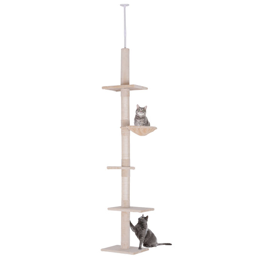 8.5ft Cat Climbing Tree 5-Tier Kitty Activity Center Floor-to-Ceiling Cat Climber Toy with Scratching Post Play Rest Post Pet Furniture Beige