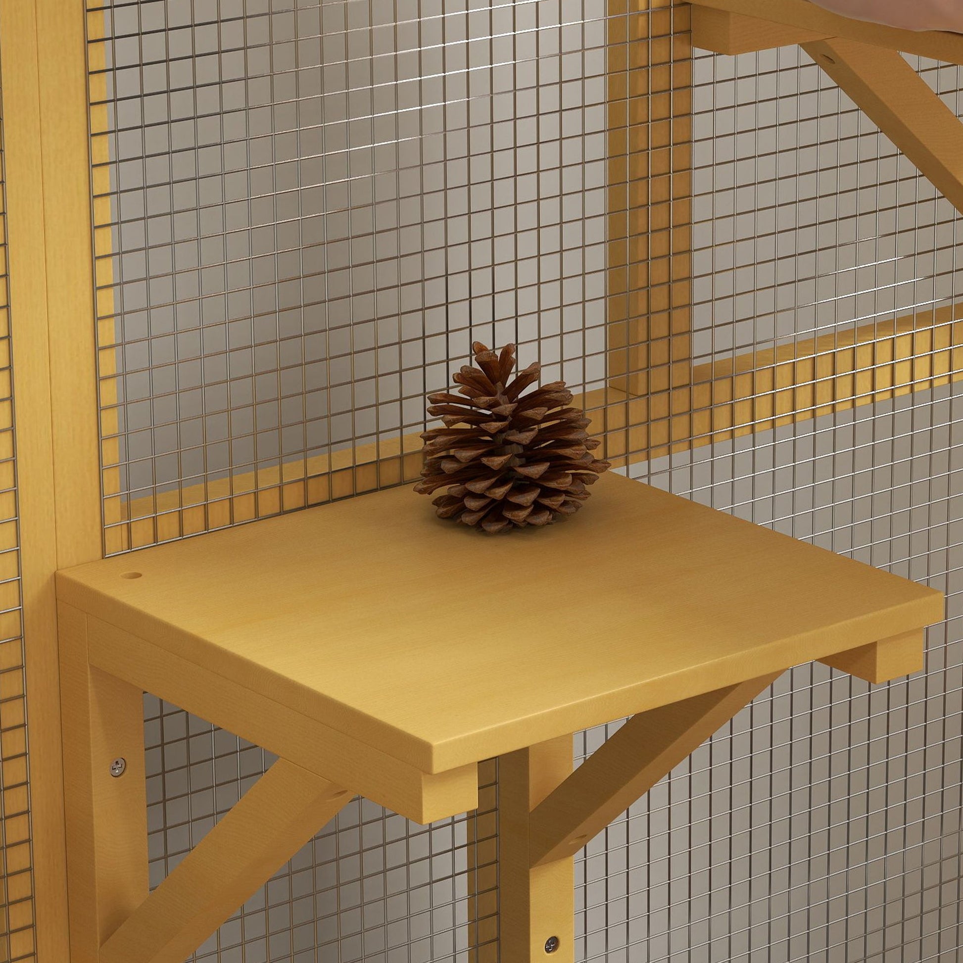 Wooden Cat House for Indoor 3 Levels Cat Condo Villa on Wheels with Flap Door Platforms Hammock Openable Top for 2 Kittens, Yellow