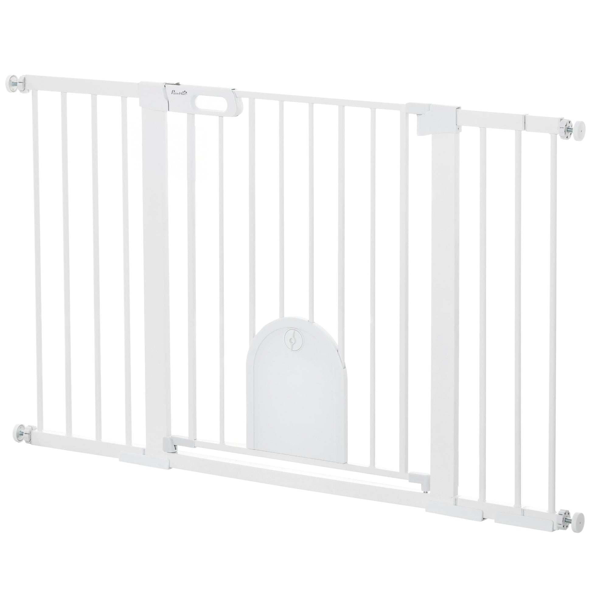 30"-52" Extra Wide Pet Gate with Small Door, 30"H Dog Gate with Safety Gate Barrier, Stair Pressure Fit, Auto Close, Double Locking, for Doorways, Hallways, White