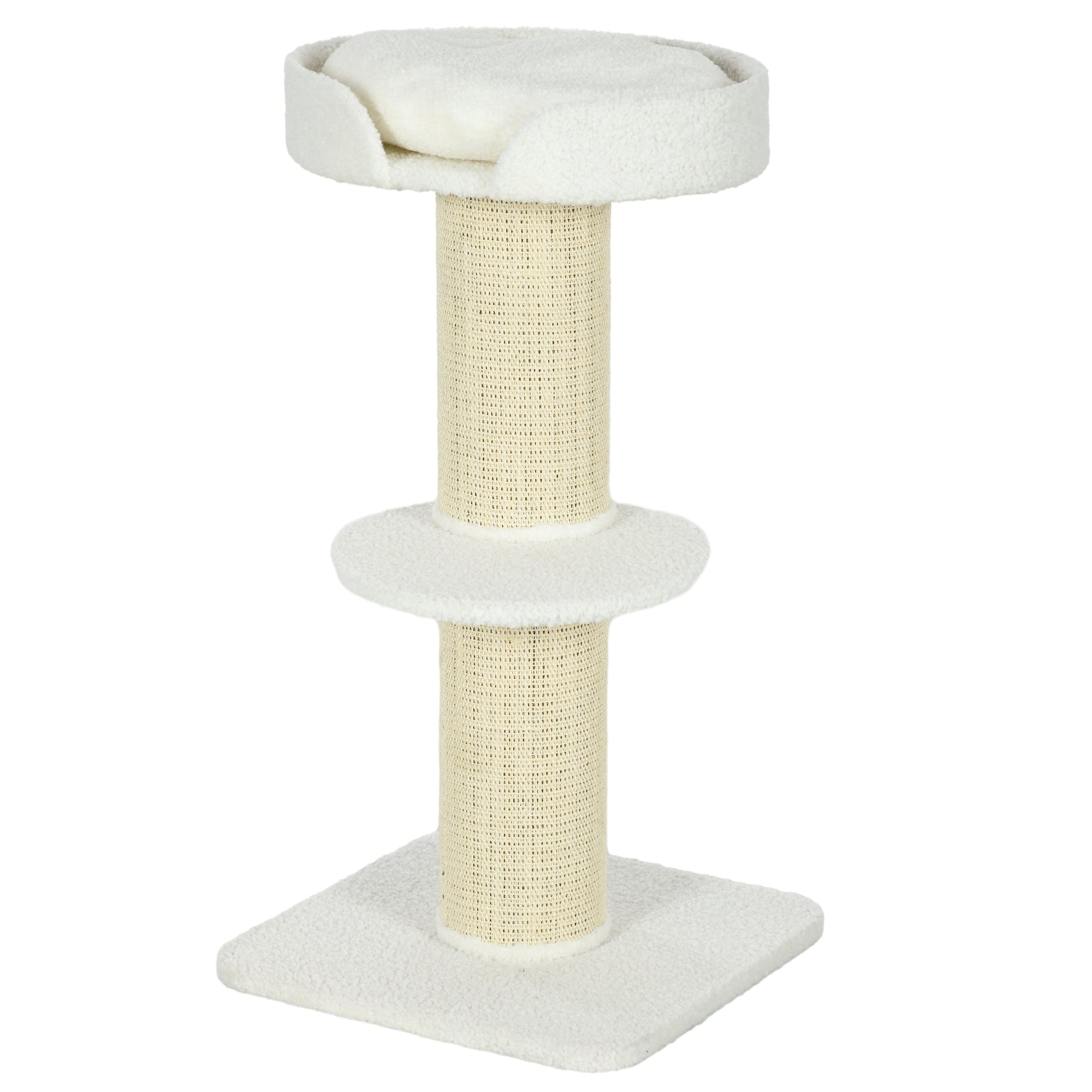 36"H Large Cat Scratching Post for Indoor Cats, Bold Cat Tree Multi-Level Kitty Tower with Sisal Mat Scratch Rope, Cat Bed, Removable Cushion, Perch, Cream White