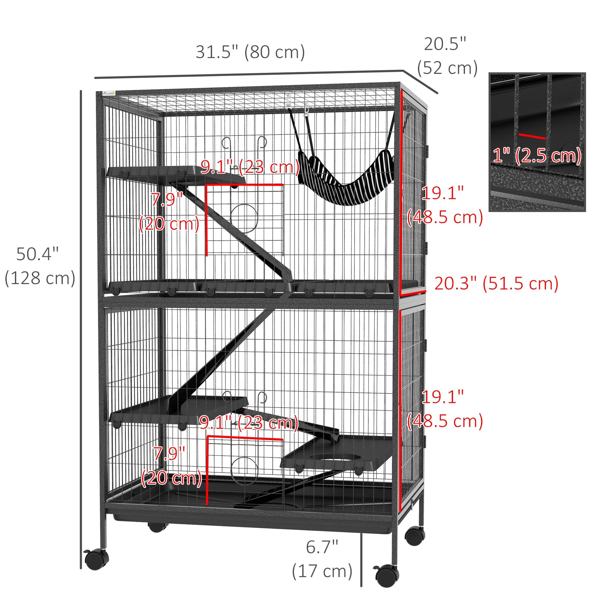 5-Tier Rolling Small Animal Cage, Deluxe Guinea Pig Cage, Ferret Cage for Mink Chinchilla Kitten Rabbit, Small Pet Play House with Hammock Platform, Ramp, Tray, Dark Grey