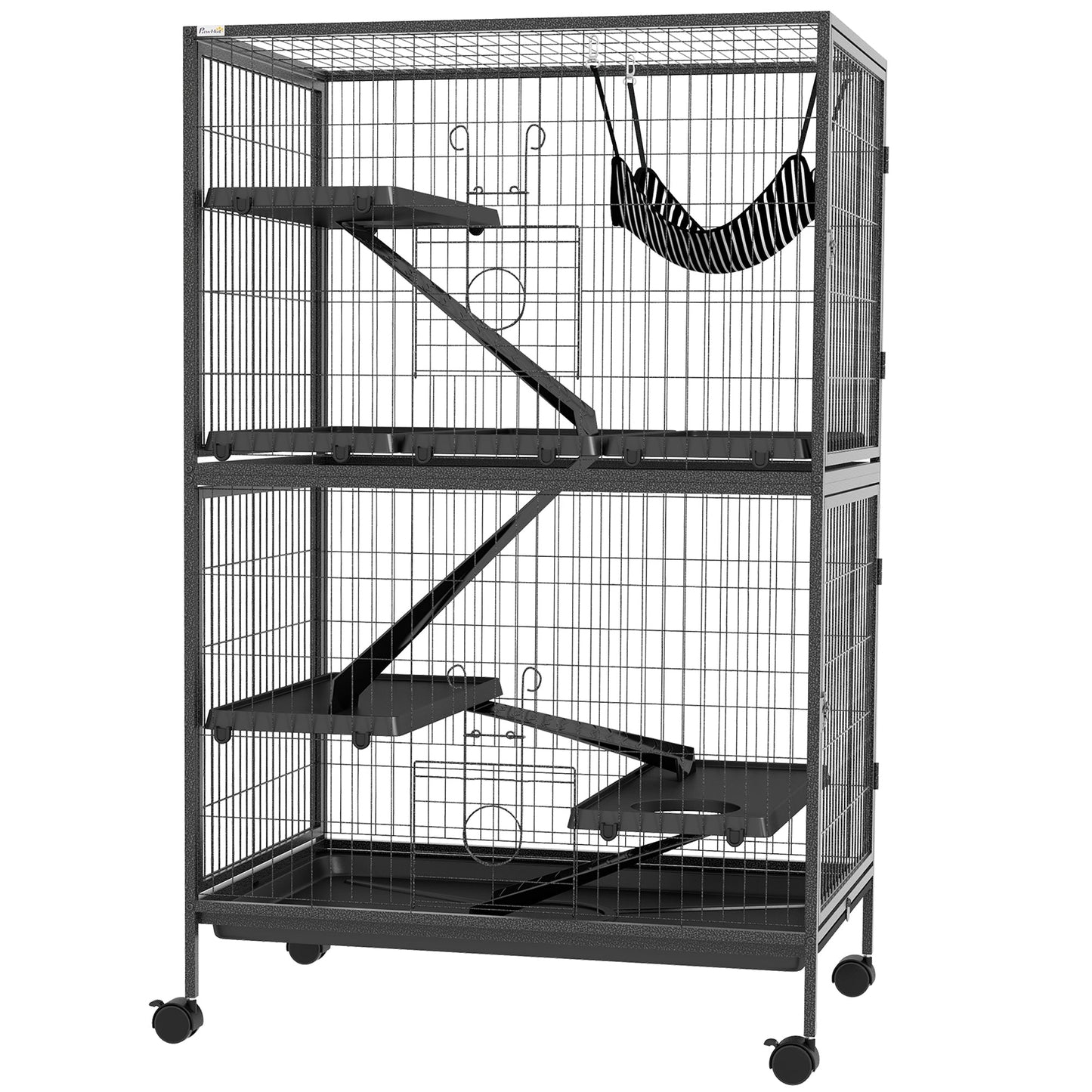 5-Tier Rolling Small Animal Cage, Deluxe Guinea Pig Cage, Ferret Cage for Mink Chinchilla Kitten Rabbit, Small Pet Play House with Hammock Platform, Ramp, Tray, Dark Grey