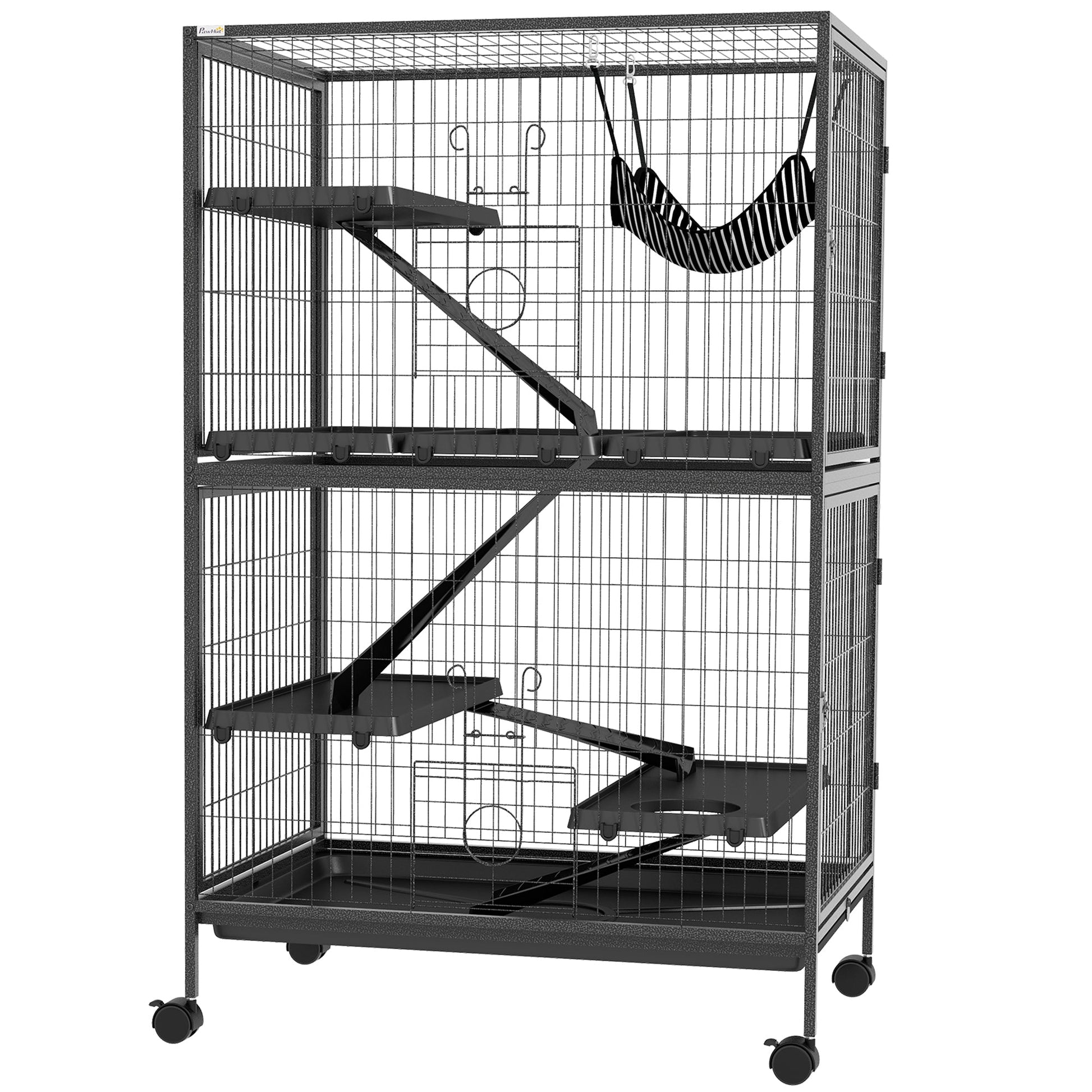 5-Tier Rolling Small Animal Cage, Deluxe Guinea Pig Cage, Ferret Cage for Mink Chinchilla Kitten Rabbit, Small Pet Play House with Hammock Platform, Ramp, Tray, Dark Grey