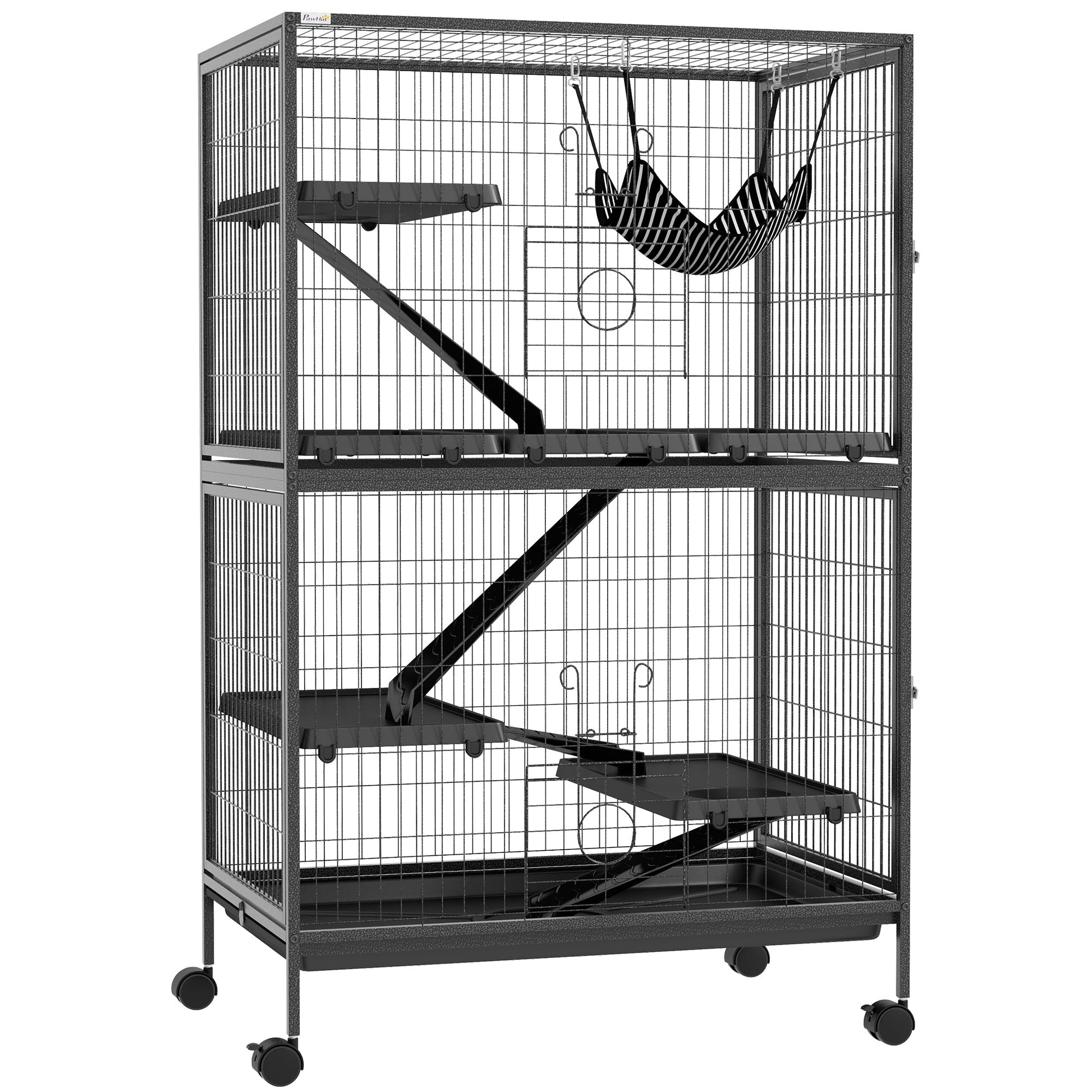 5-Tier Rolling Small Animal Cage, Deluxe Guinea Pig Cage, Ferret Cage for Mink Chinchilla Kitten Rabbit, Small Pet Play House with Hammock Platform, Ramp, Tray, Dark Grey