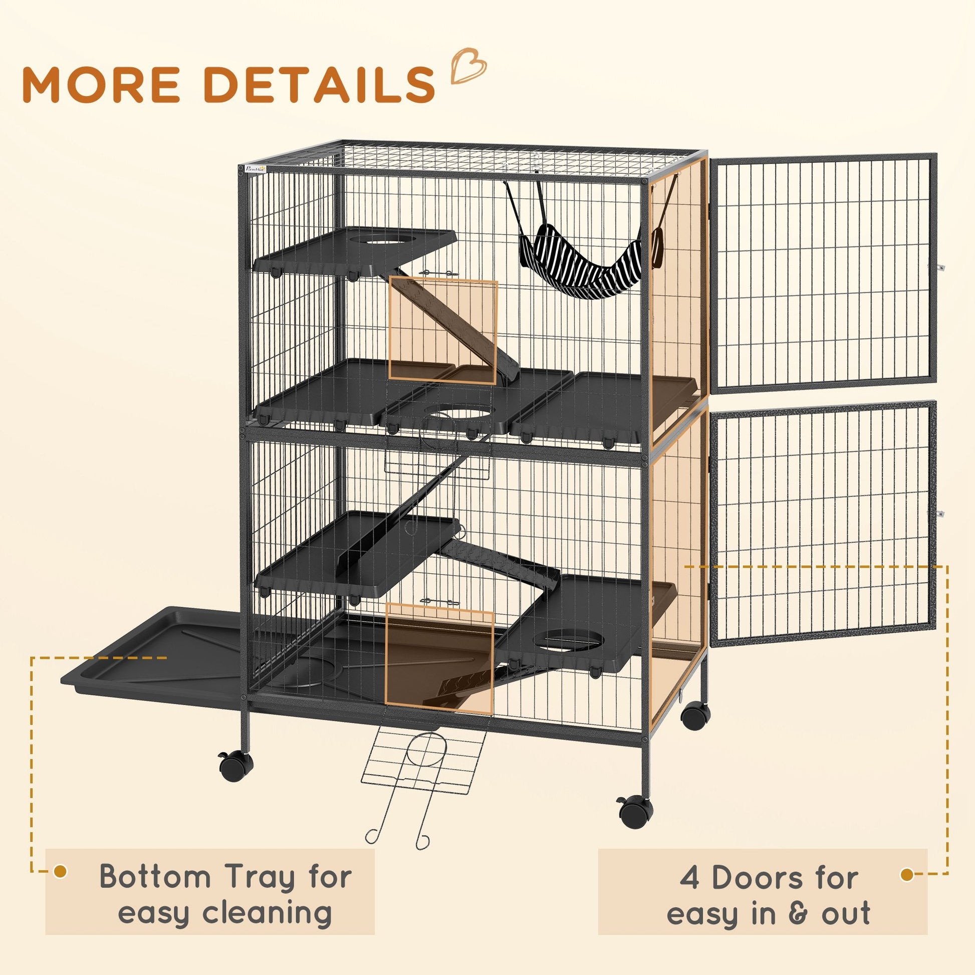 5-Tier Rolling Small Animal Cage, Deluxe Guinea Pig Cage, Ferret Cage for Mink Chinchilla Kitten Rabbit, Small Pet Play House with Hammock Platform, Ramp, Tray, Dark Grey
