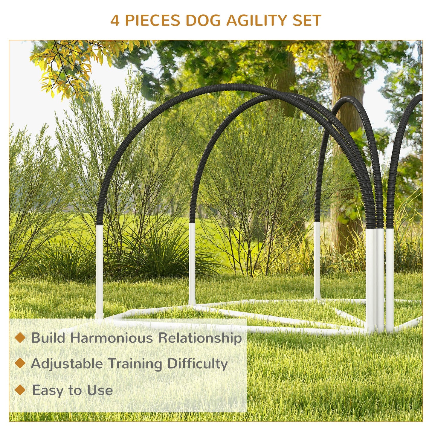 4 Pieces Dog Agility Training Equipment with Weave Poles, Training Starter Kit, Dog Obstacle Course, Pet Outdoor Games with Carry Bag, Black