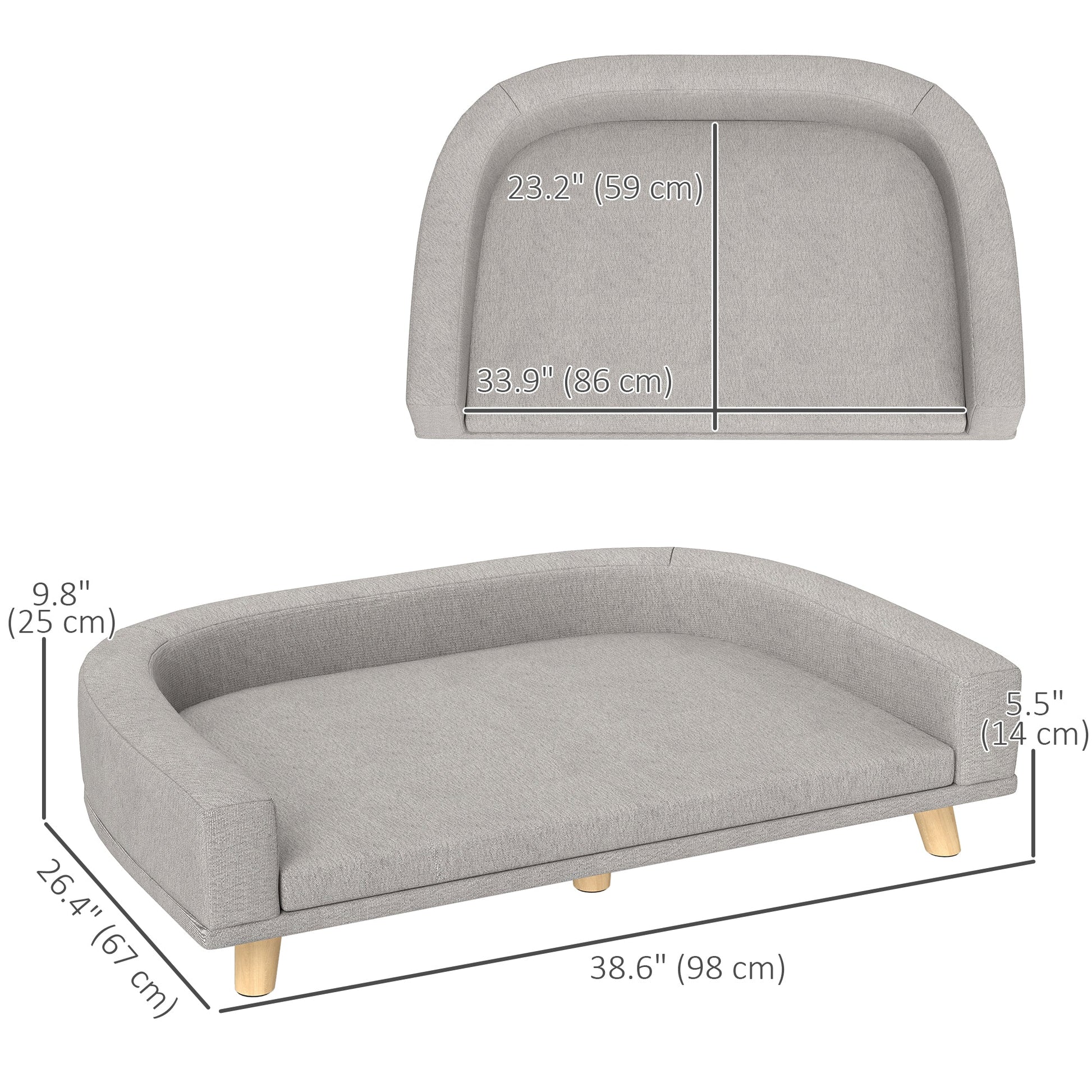 Dog Sofa, Dog Couch Bed for Large Dogs, Elevated Pet Cat Sofa Bed with Removable Washable Cover, Anti-slip Foot Pads, Grey