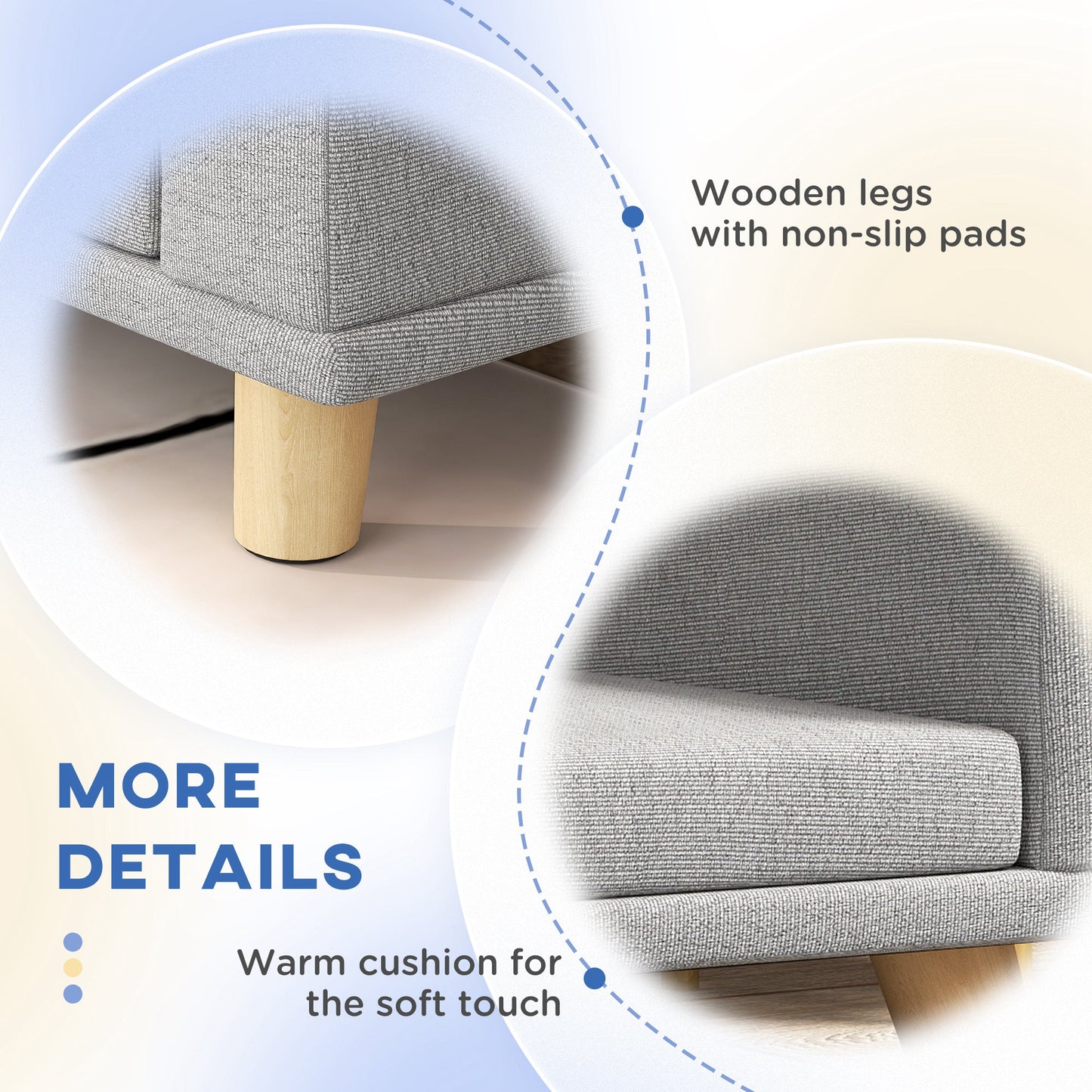 Dog Sofa, Dog Couch Bed for Large Dogs, Elevated Pet Cat Sofa Bed with Removable Washable Cover, Anti-slip Foot Pads, Grey